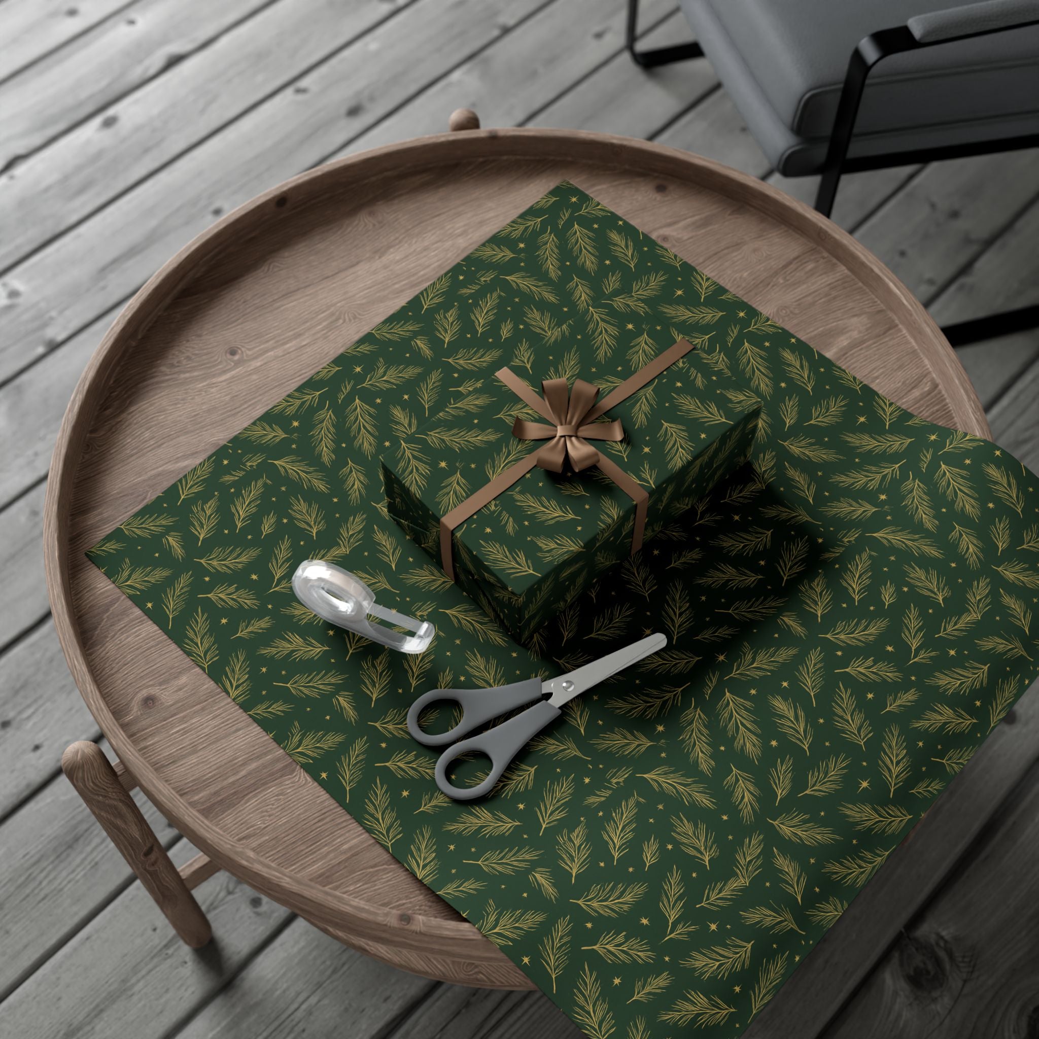 Wrapping Paper - Green with Leaves Design - Eco-Friendly Gift Wrap
