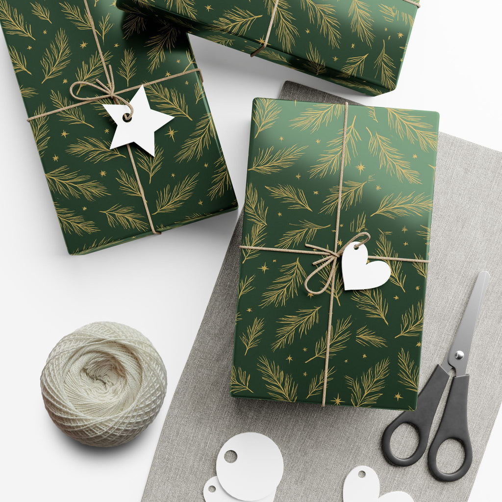 Wrapping Paper - Green with Leaves Design - Eco-Friendly Gift Wrap