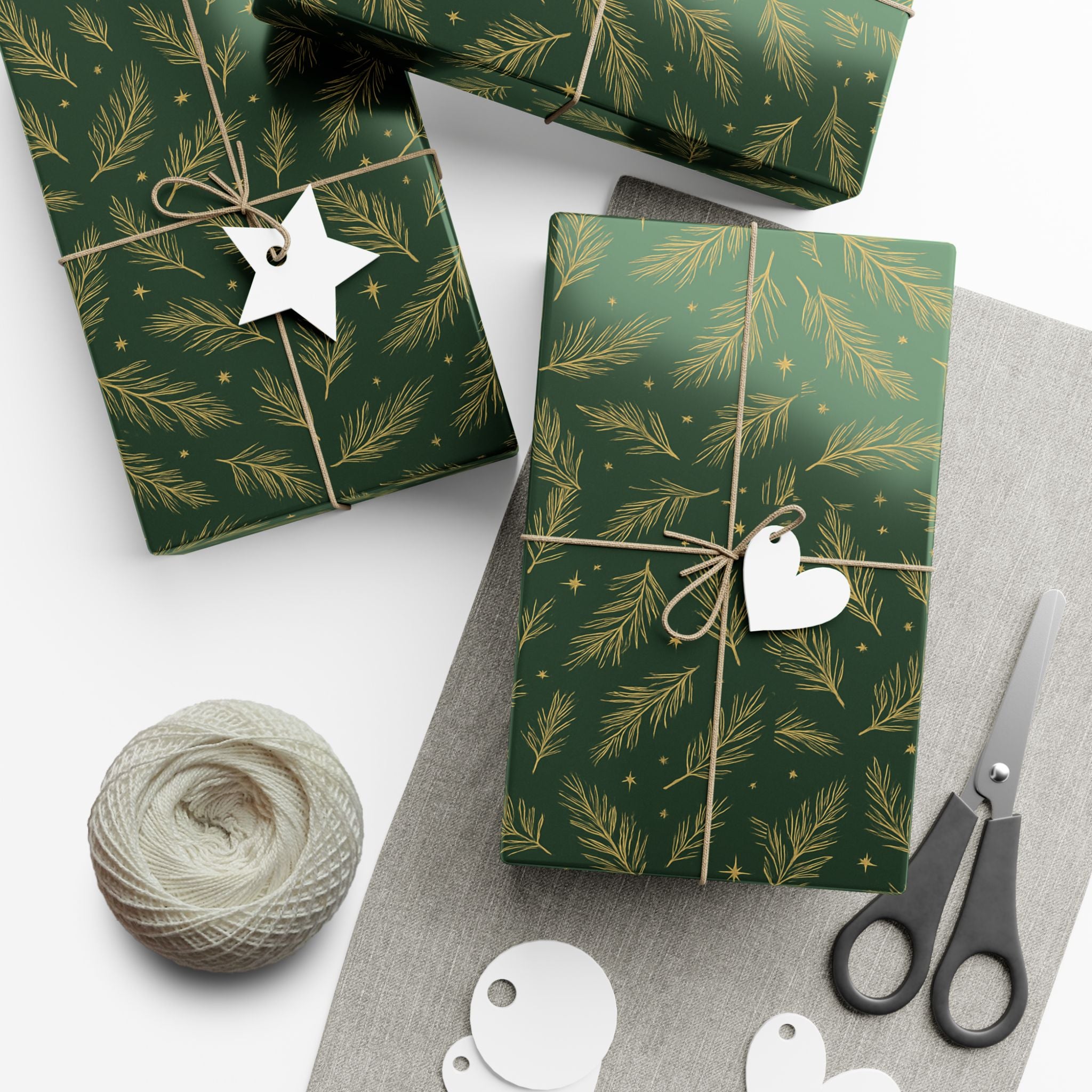 Wrapping Paper - Green with Leaves Design - Eco-Friendly Gift Wrap