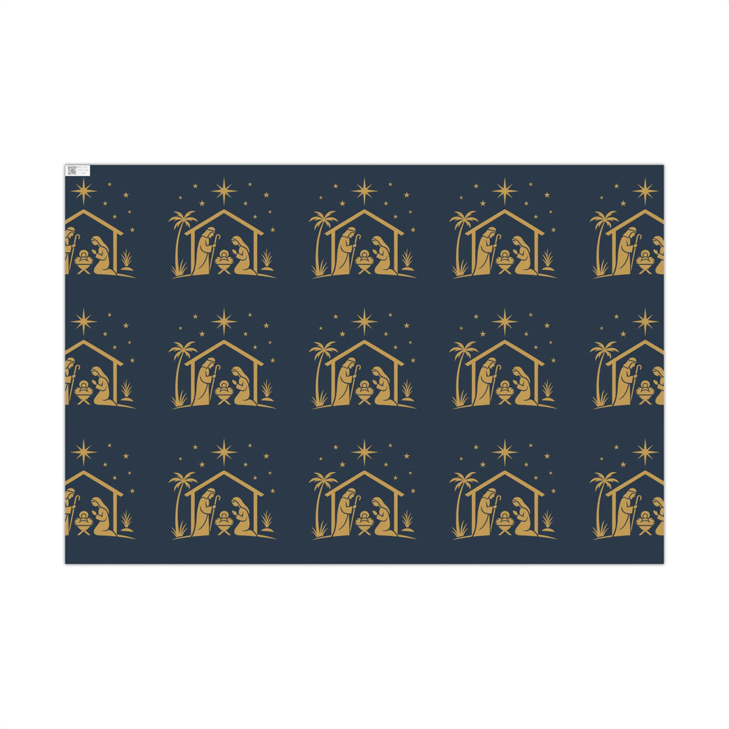 Wrapping Paper - Blue Nativity Scene Design