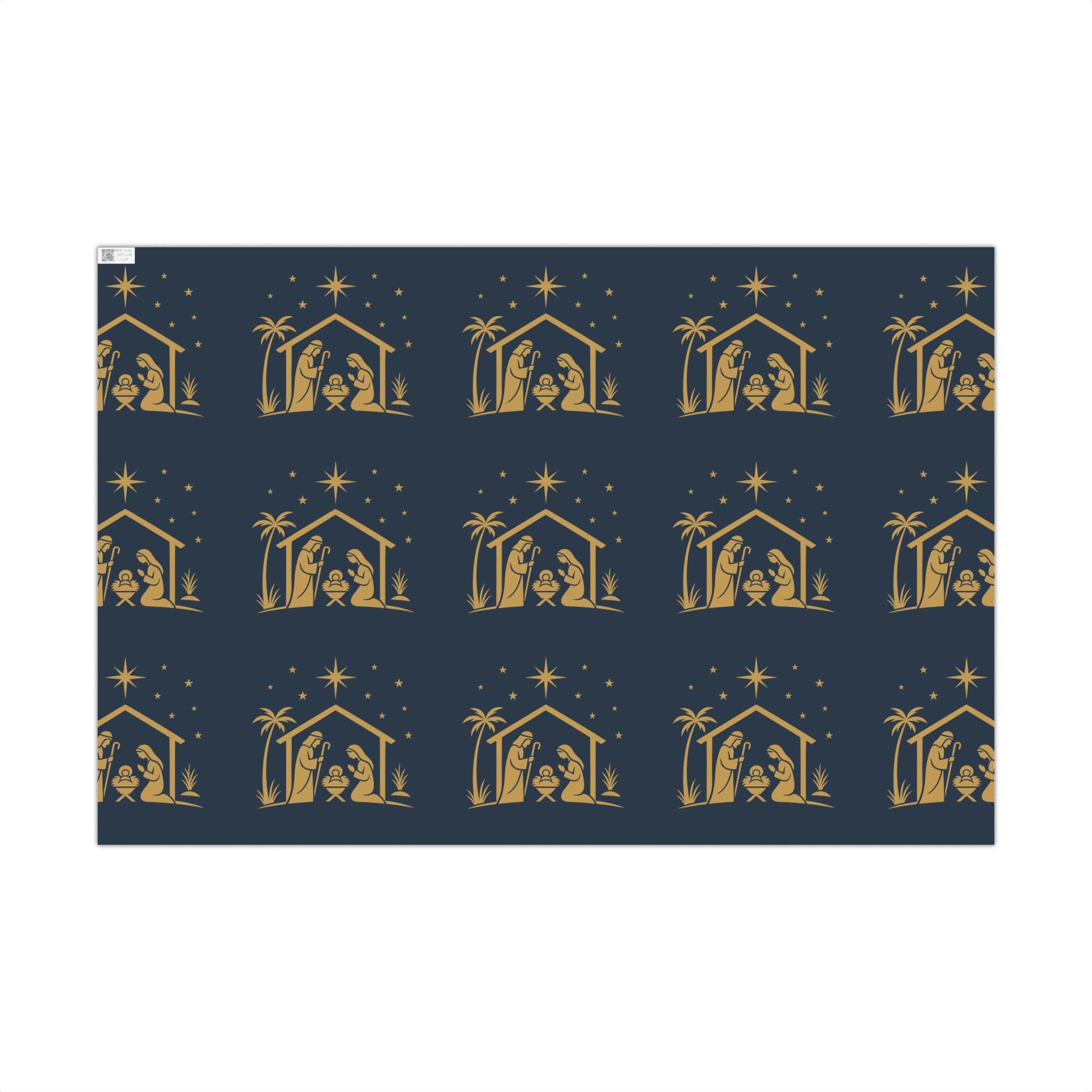 Wrapping Paper - Blue Nativity Scene Design