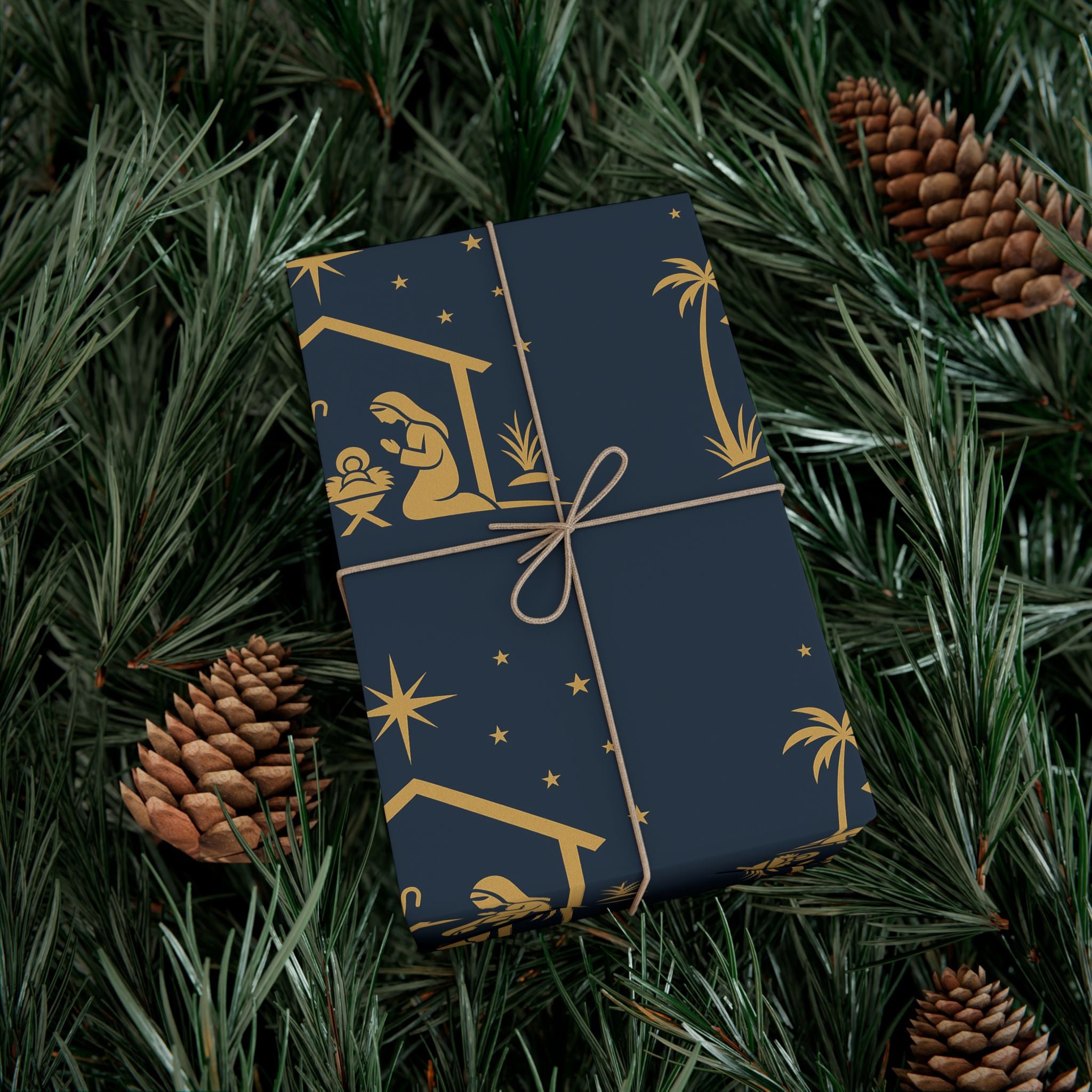 Wrapping Paper - Blue Nativity Scene Design