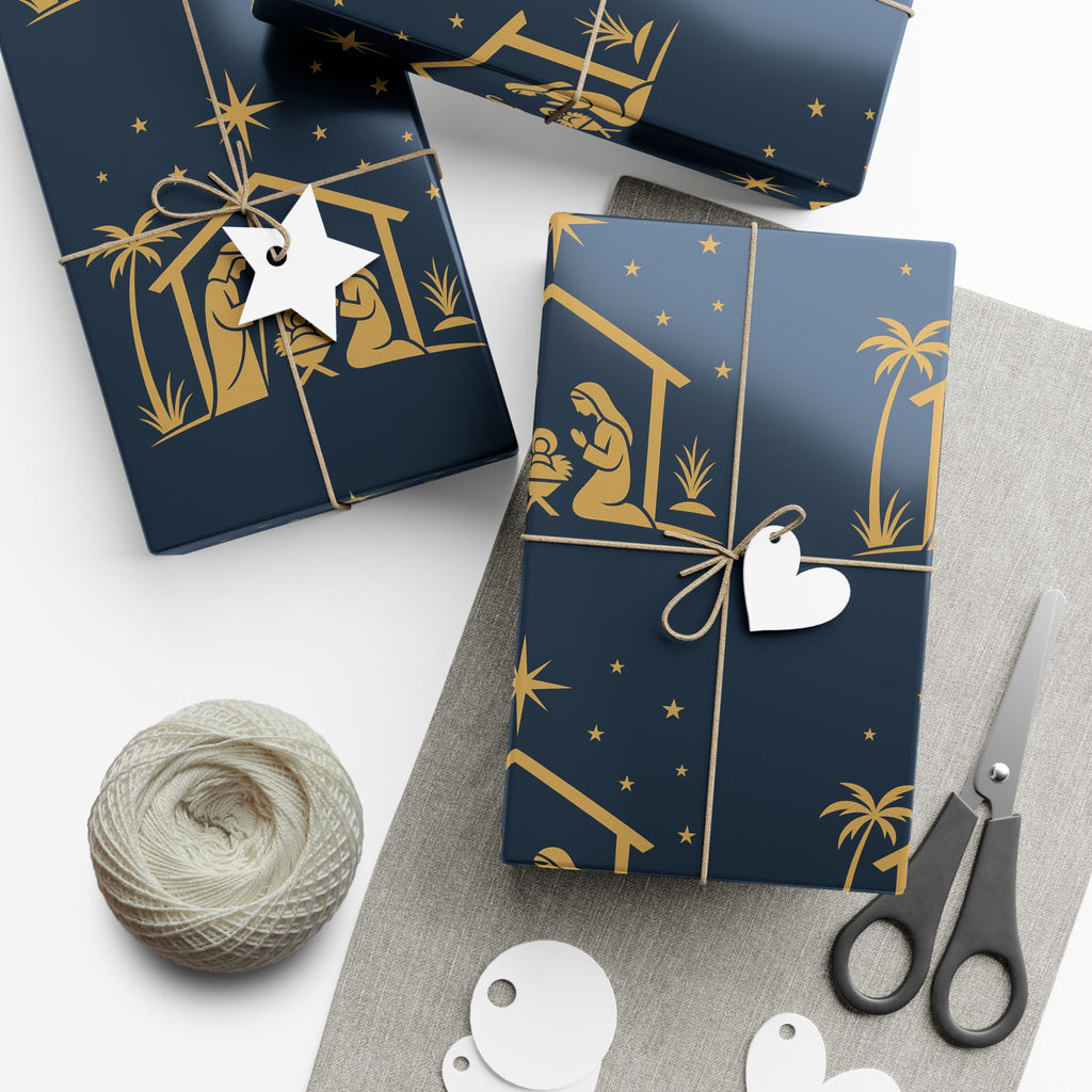 Wrapping Paper - Blue Nativity Scene Design