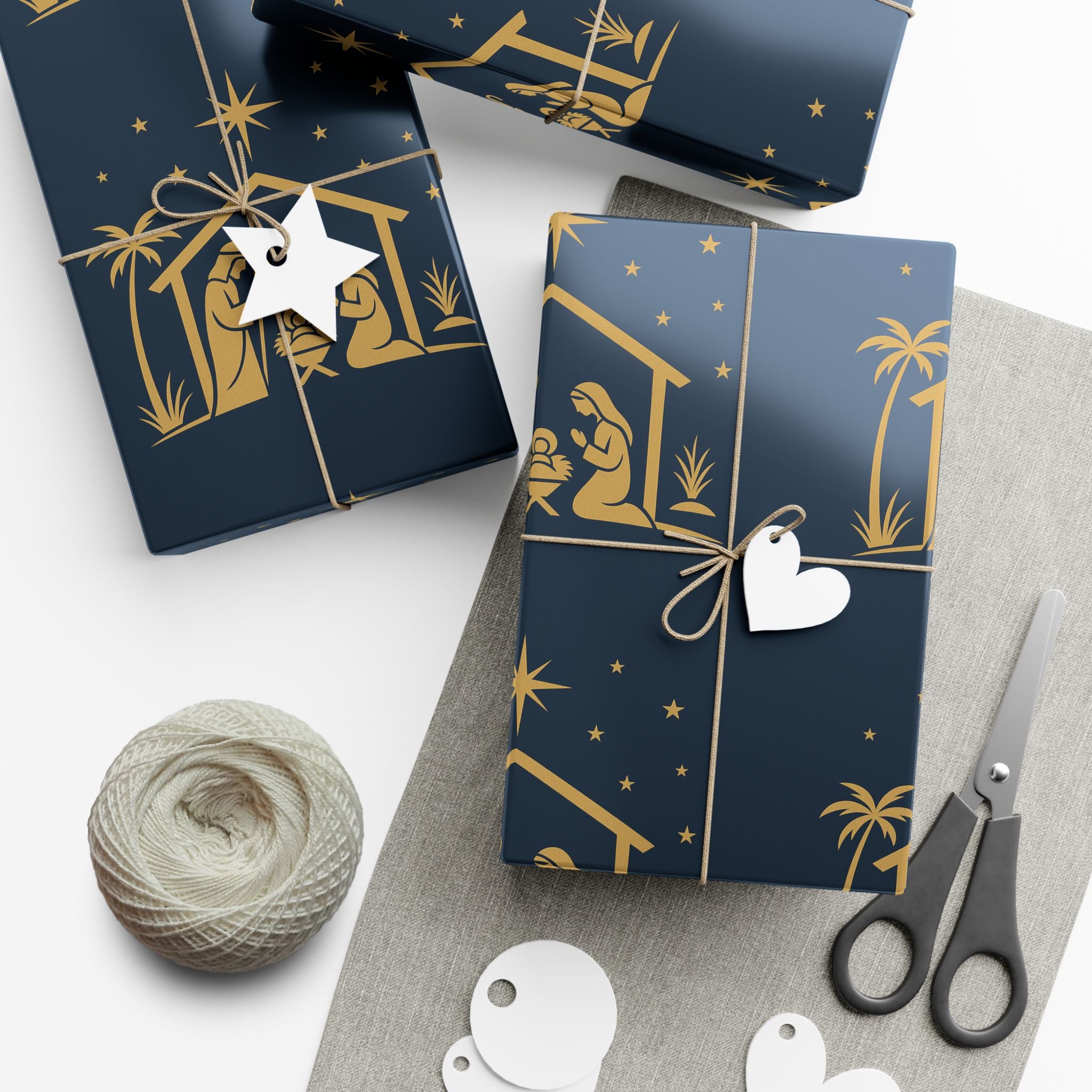 Wrapping Paper - Blue Nativity Scene Design