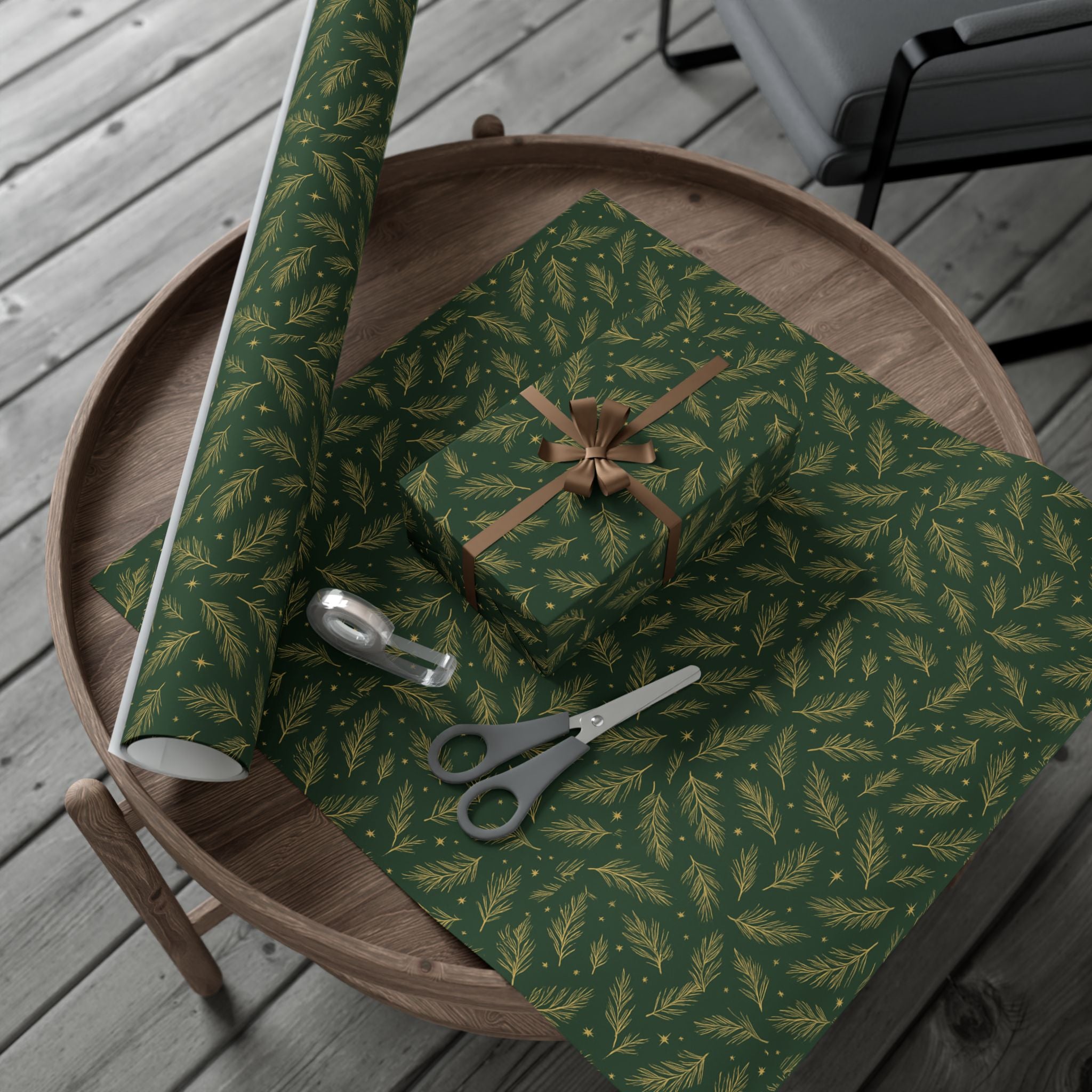 Wrapping Paper - Green with Leaves Design - Eco-Friendly Gift Wrap