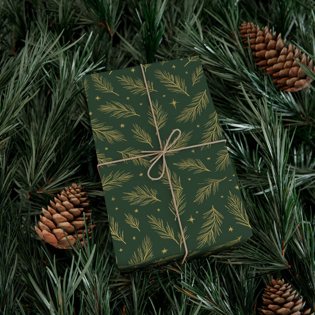 Wrapping Paper - Green with Leaves Design - Eco-Friendly Gift Wrap