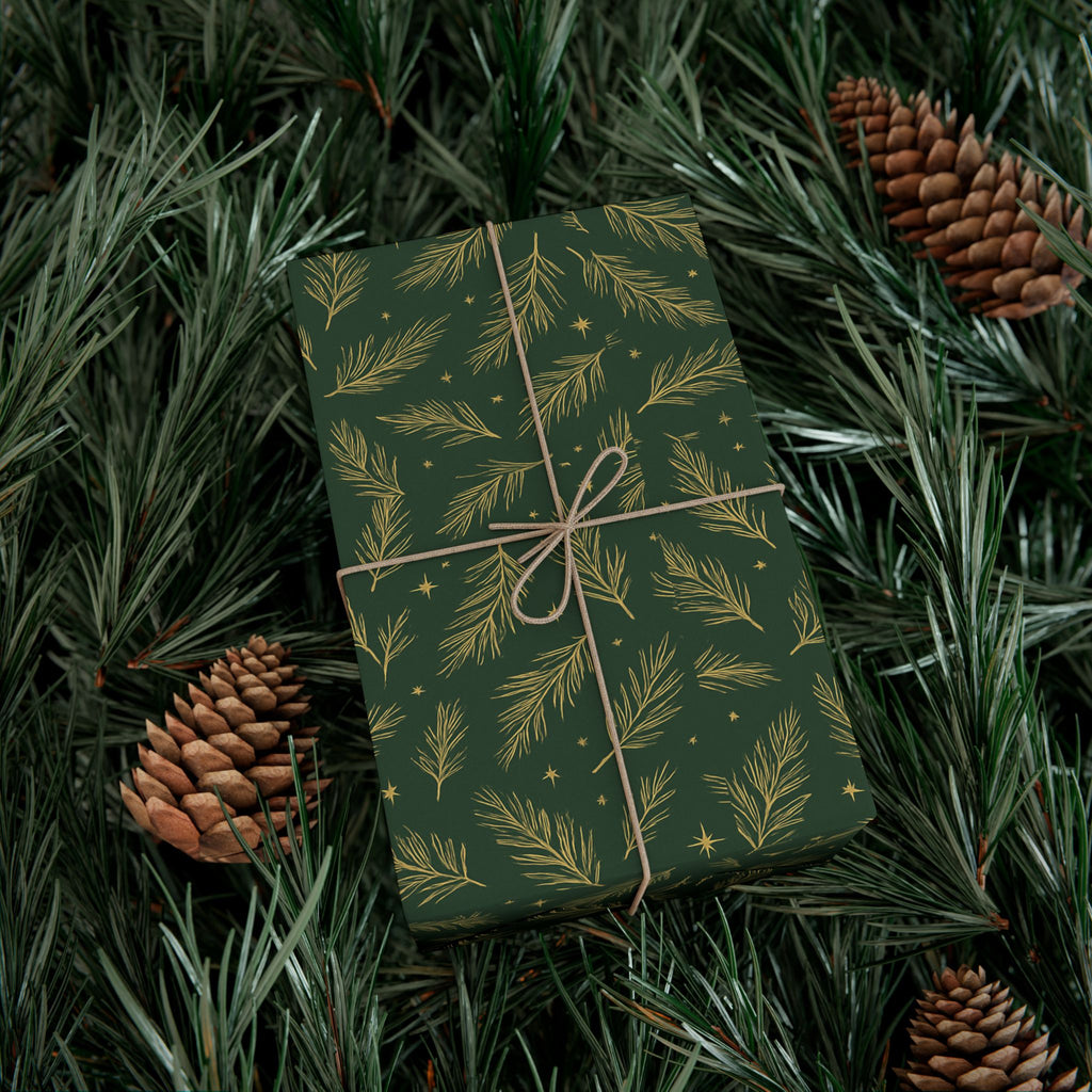 Wrapping Paper - Green with Leaves Design - Eco-Friendly Gift Wrap