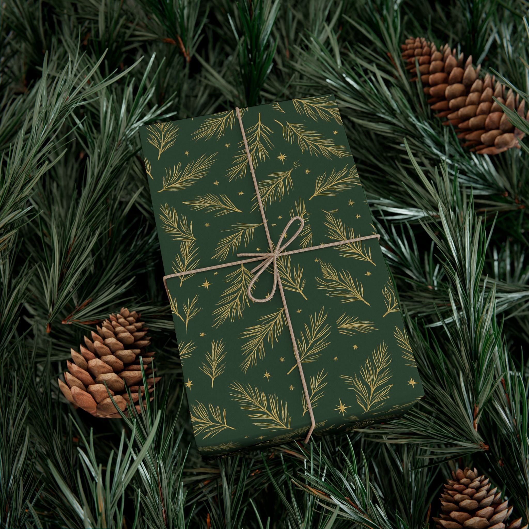 Wrapping Paper - Green with Leaves Design - Eco-Friendly Gift Wrap