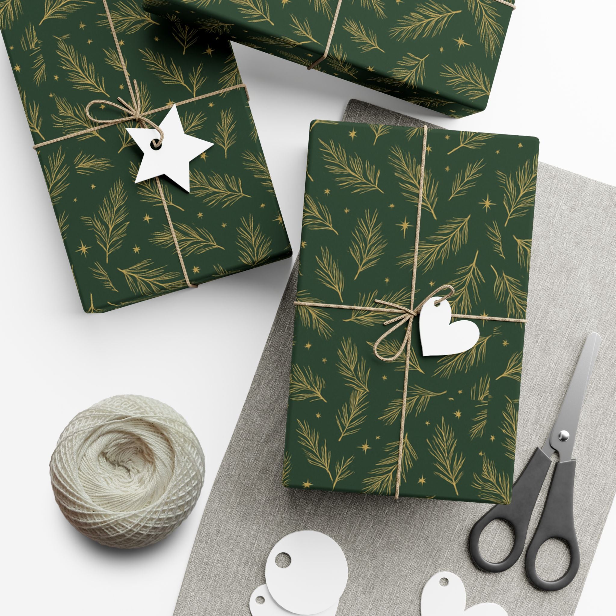 Wrapping Paper - Green with Leaves Design - Eco-Friendly Gift Wrap