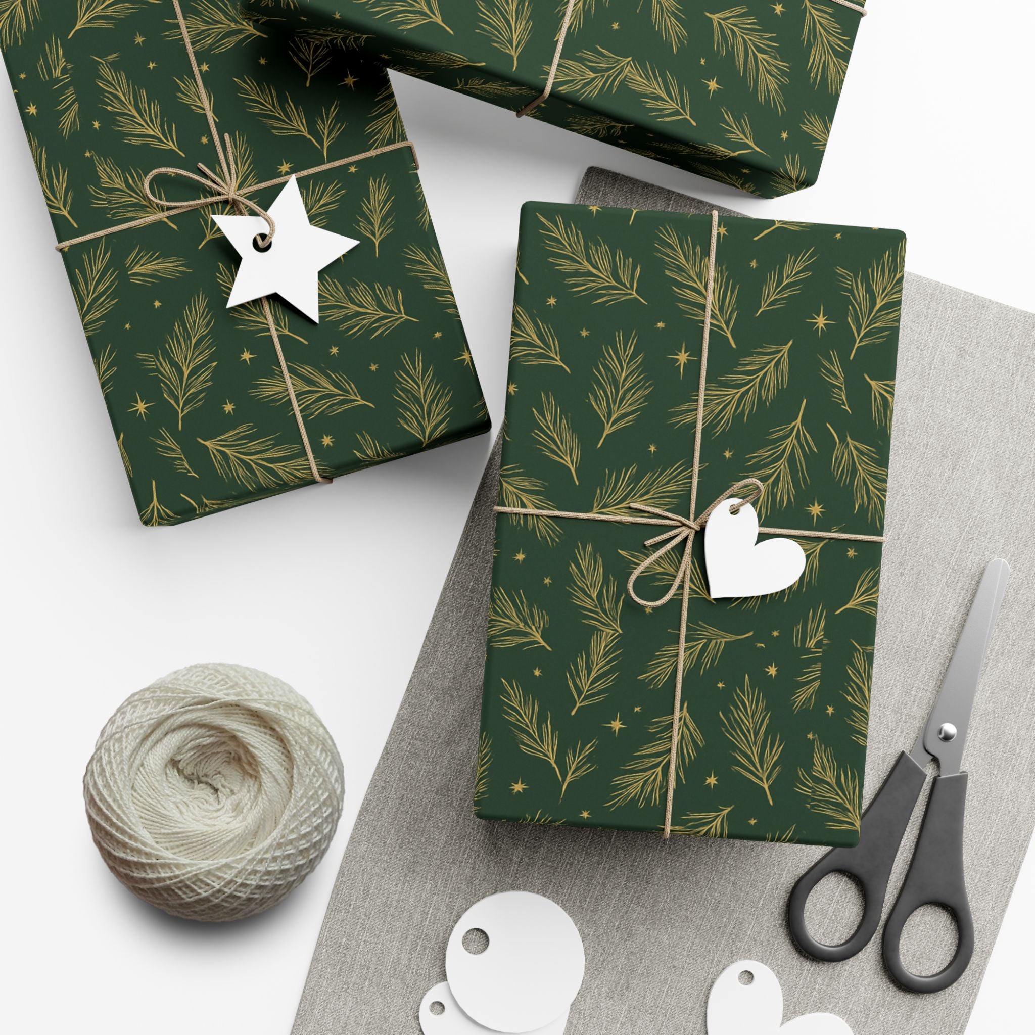 Wrapping Paper - Green with Leaves Design - Eco-Friendly Gift Wrap