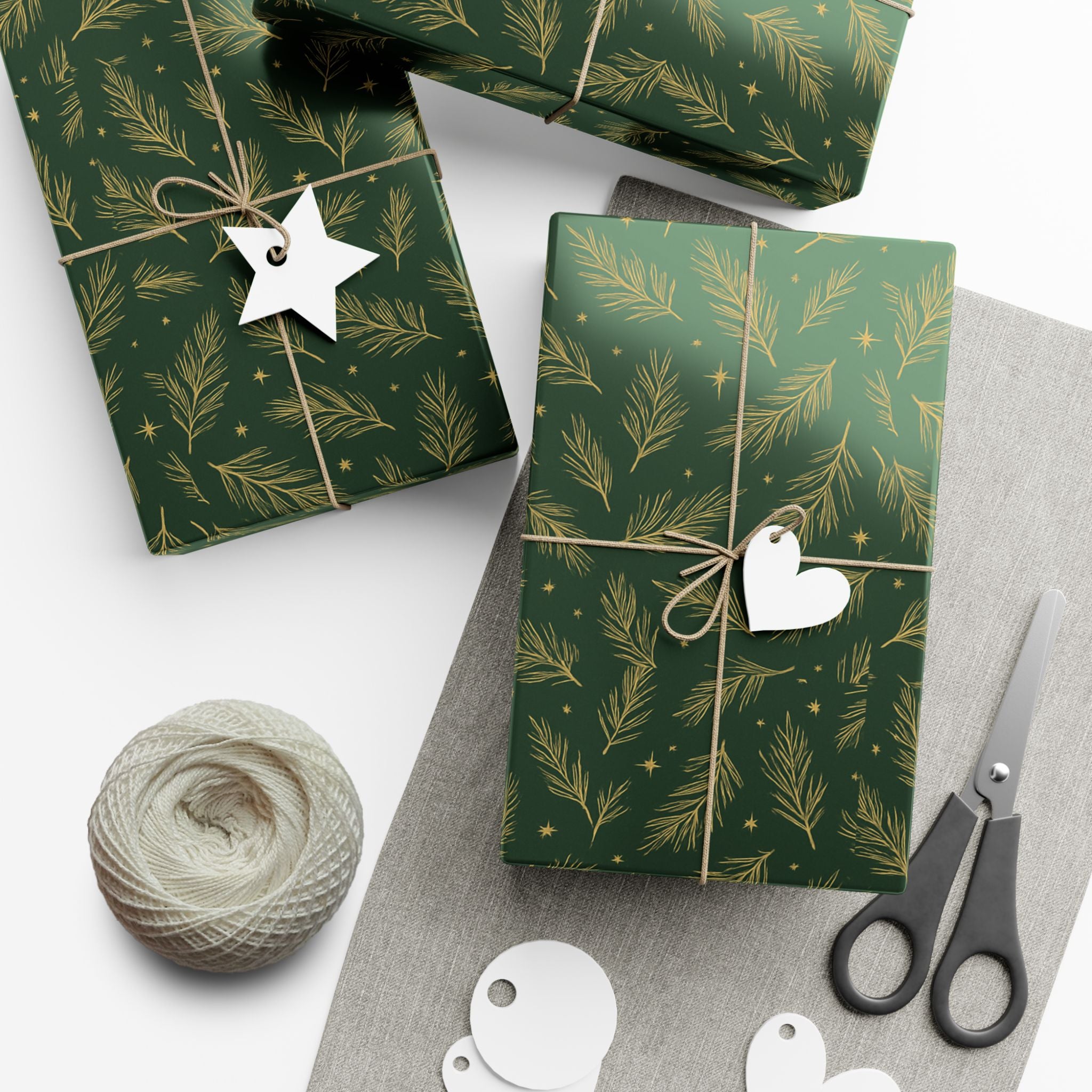 Wrapping Paper - Green with Leaves Design - Eco-Friendly Gift Wrap