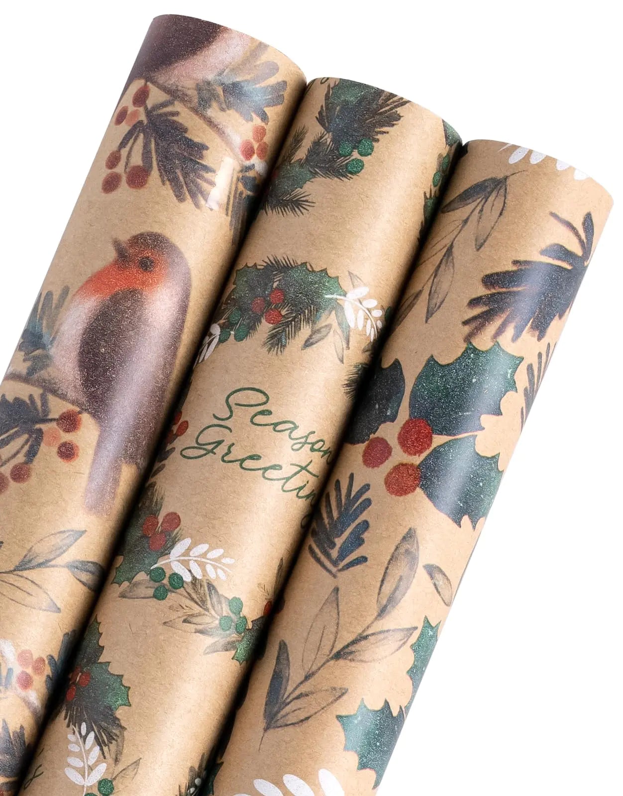 Kraft Christmas Wrap Set – 3 Rolls, 17″ × 120″ Each