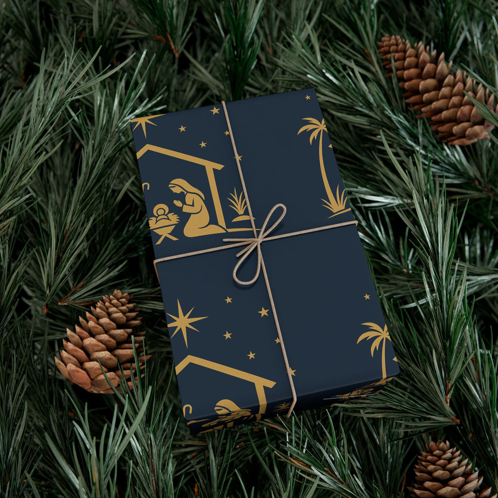 Wrapping Paper - Blue Nativity Scene Design
