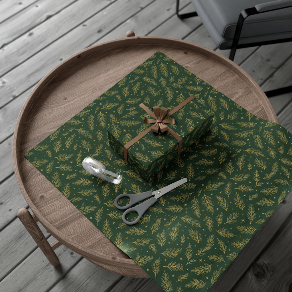 Wrapping Paper - Green with Leaves Design - Eco-Friendly Gift Wrap