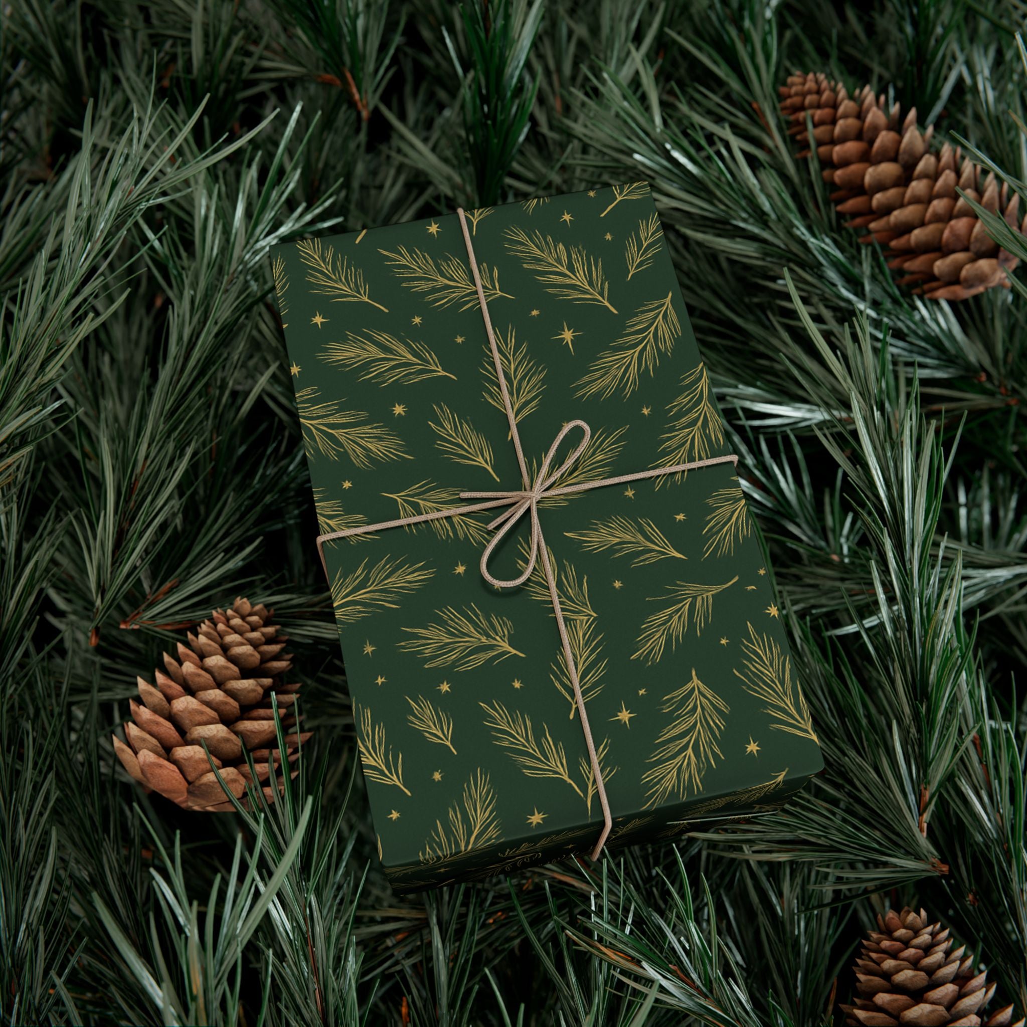 Wrapping Paper - Green with Leaves Design - Eco-Friendly Gift Wrap