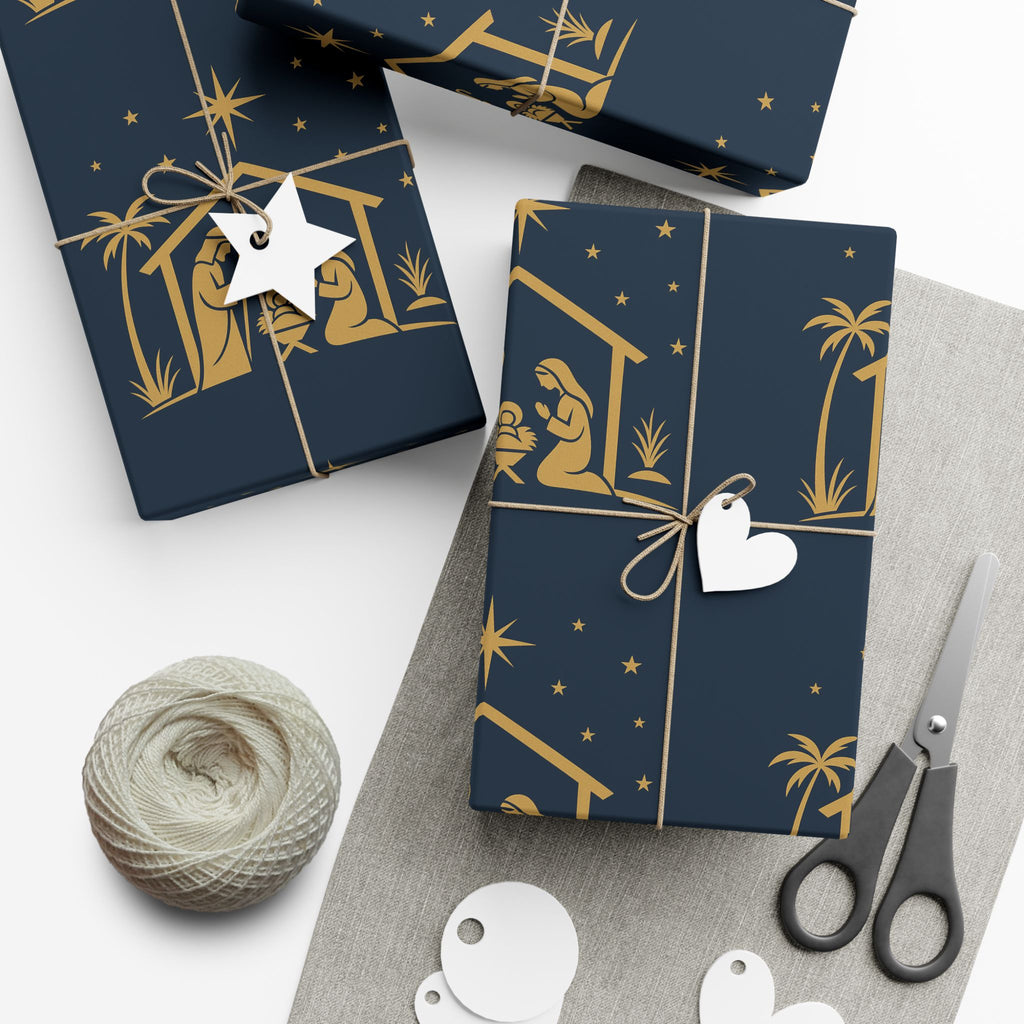 Wrapping Paper - Blue Nativity Scene Design