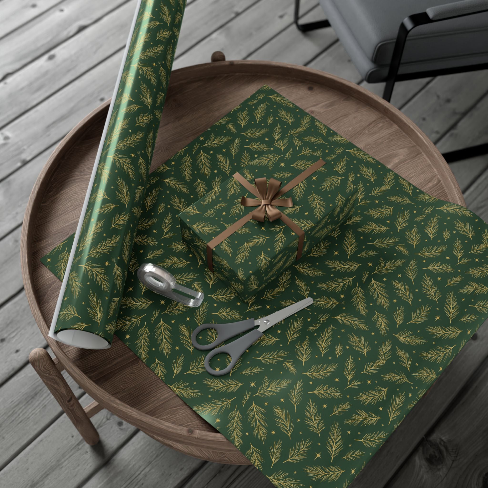 Wrapping Paper - Green with Leaves Design - Eco-Friendly Gift Wrap