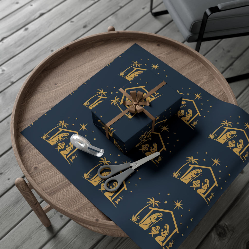 Wrapping Paper - Blue Nativity Scene Design