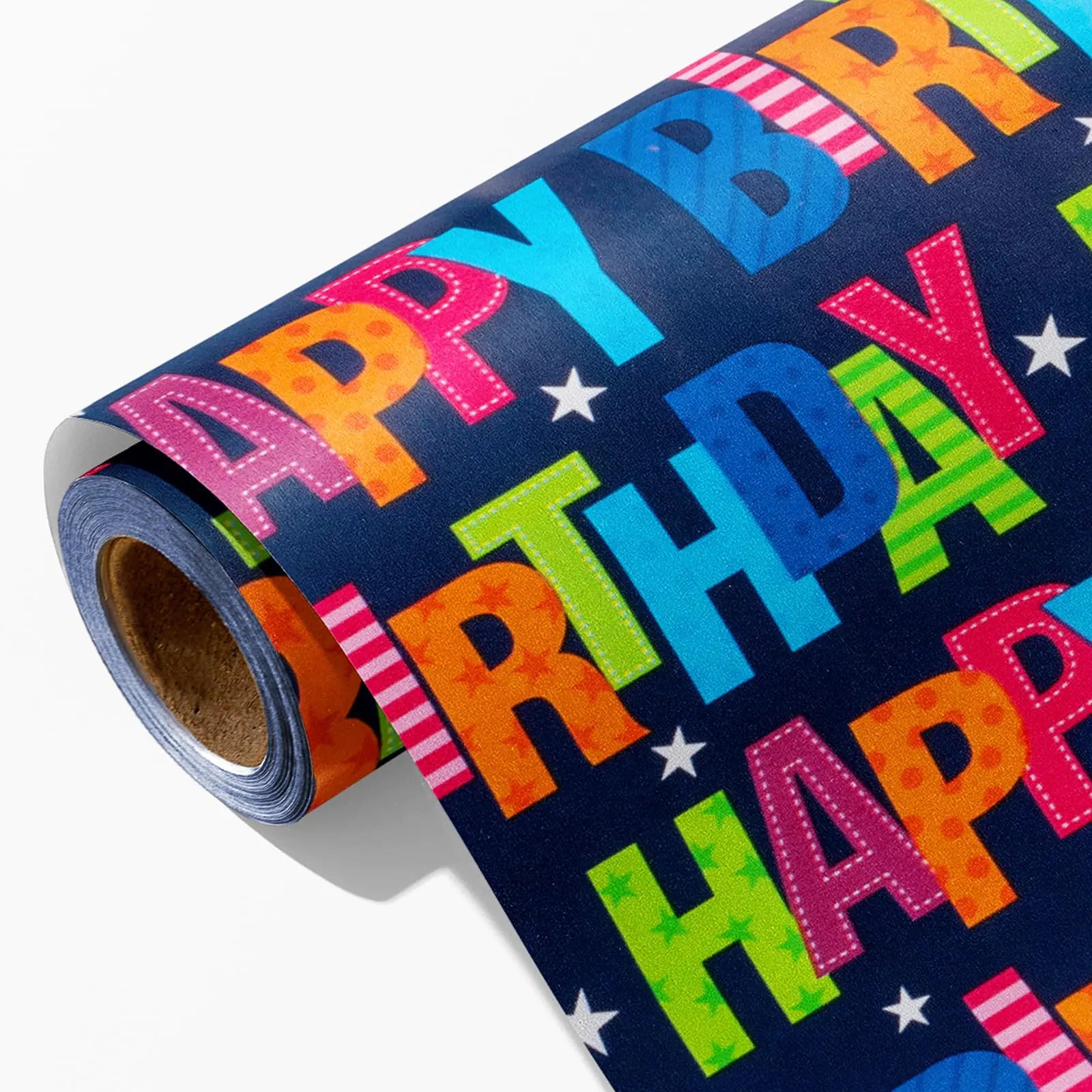 Colorful Happy Birthday Lettering On Blue Paper Design - 17 Inch X 32.8 Feet