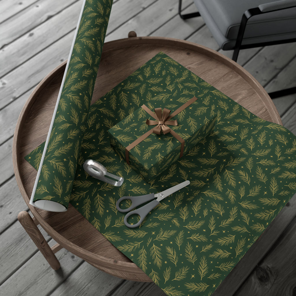 Wrapping Paper - Green with Leaves Design - Eco-Friendly Gift Wrap
