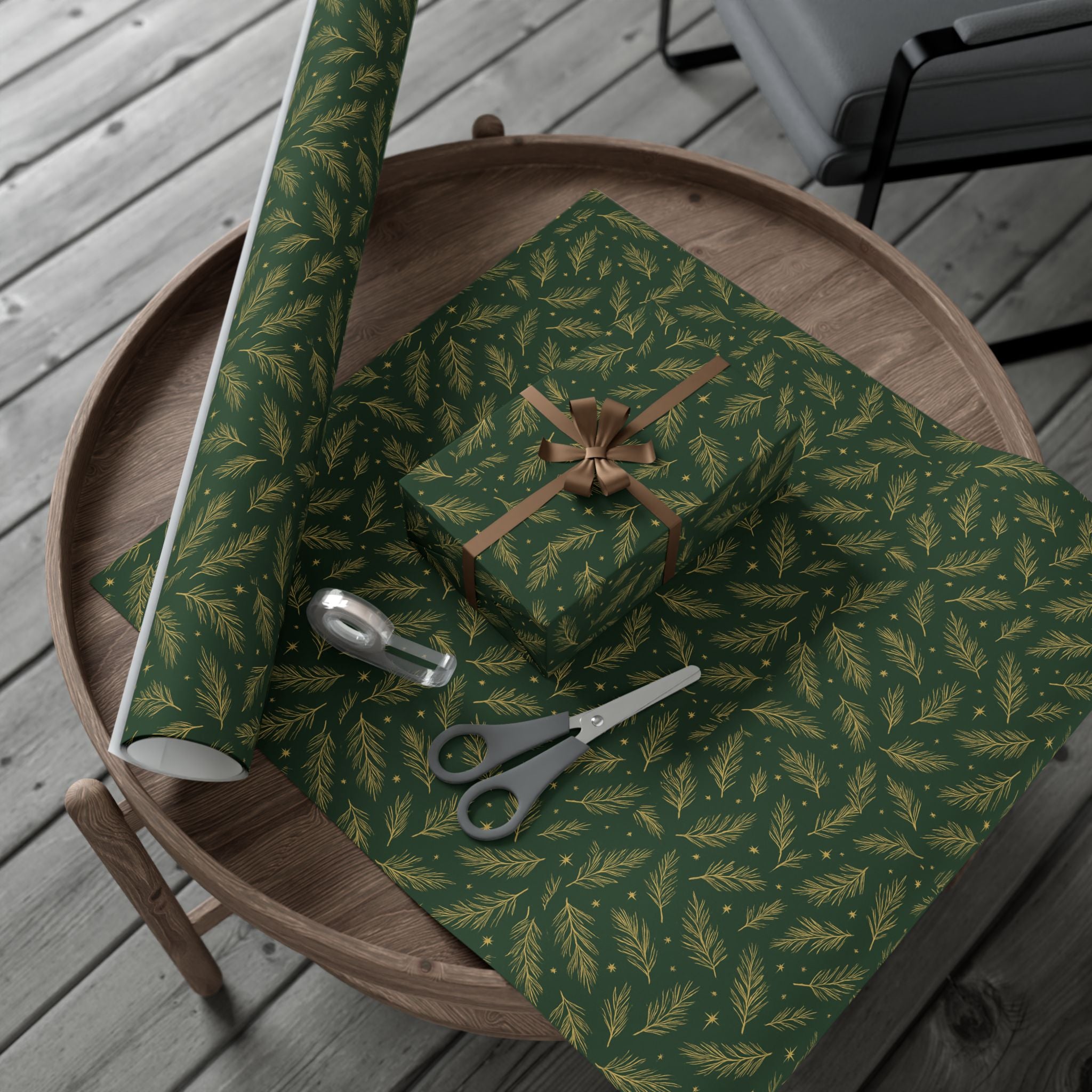 Wrapping Paper - Green with Leaves Design - Eco-Friendly Gift Wrap