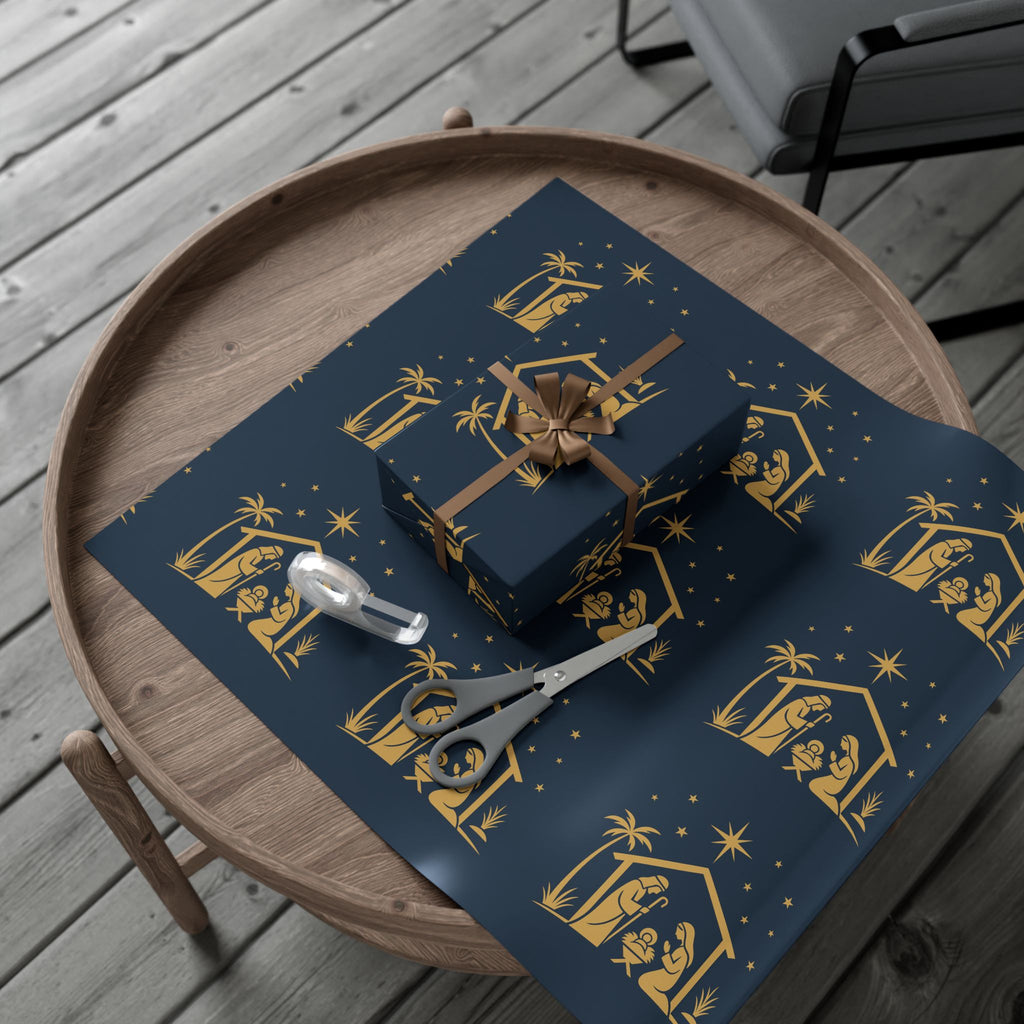 Wrapping Paper - Blue Nativity Scene Design