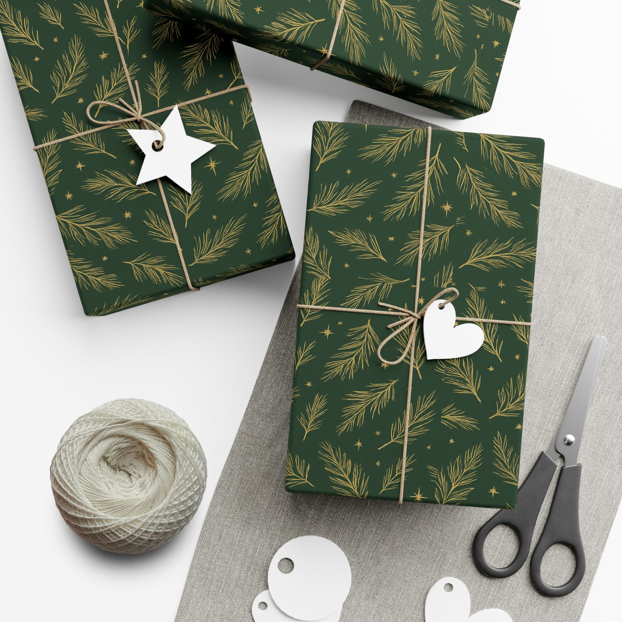 Wrapping Paper - Green with Leaves Design - Eco-Friendly Gift Wrap
