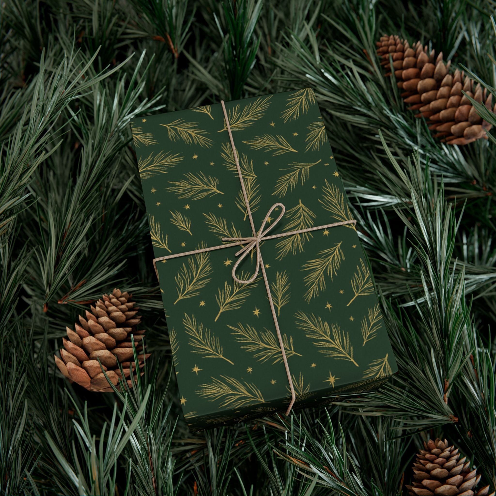Wrapping Paper - Green with Leaves Design - Eco-Friendly Gift Wrap
