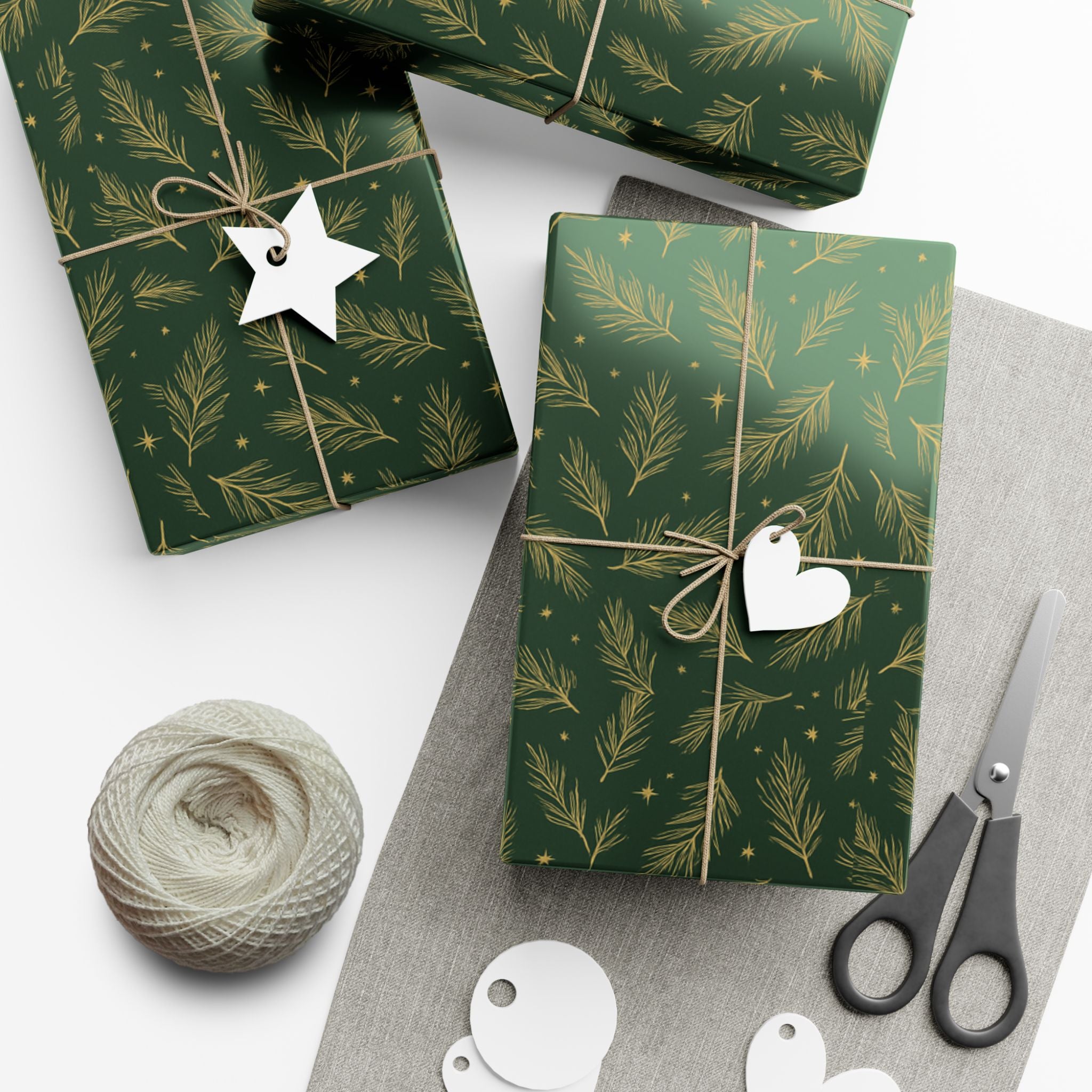 Wrapping Paper - Green with Leaves Design - Eco-Friendly Gift Wrap