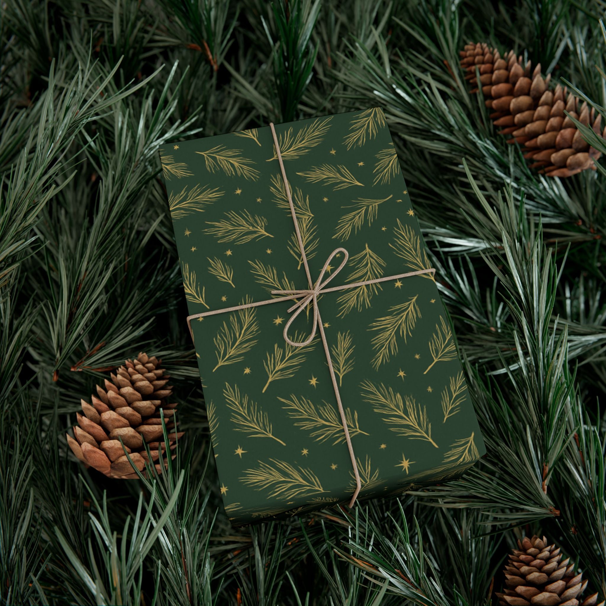 Wrapping Paper - Green with Leaves Design - Eco-Friendly Gift Wrap
