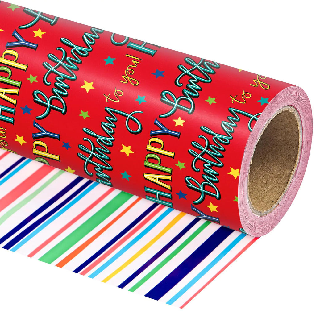 Reversible Birthday Mini Roll – Red “Happy Birthday” / Multi-Pattern (17″ × 10′)
