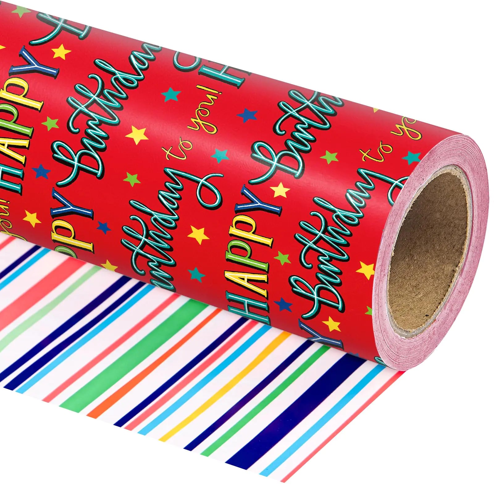 Reversible Birthday Mini Roll – Red “Happy Birthday” / Multi-Pattern (17″ × 10′)
