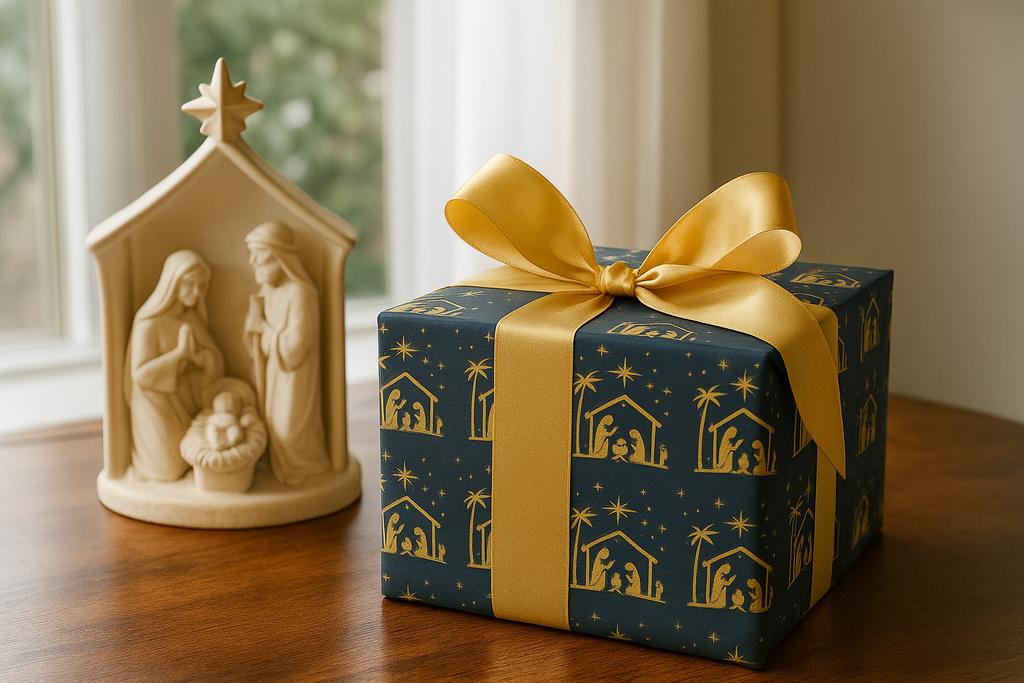 Wrapping Paper - Blue Nativity Scene Design