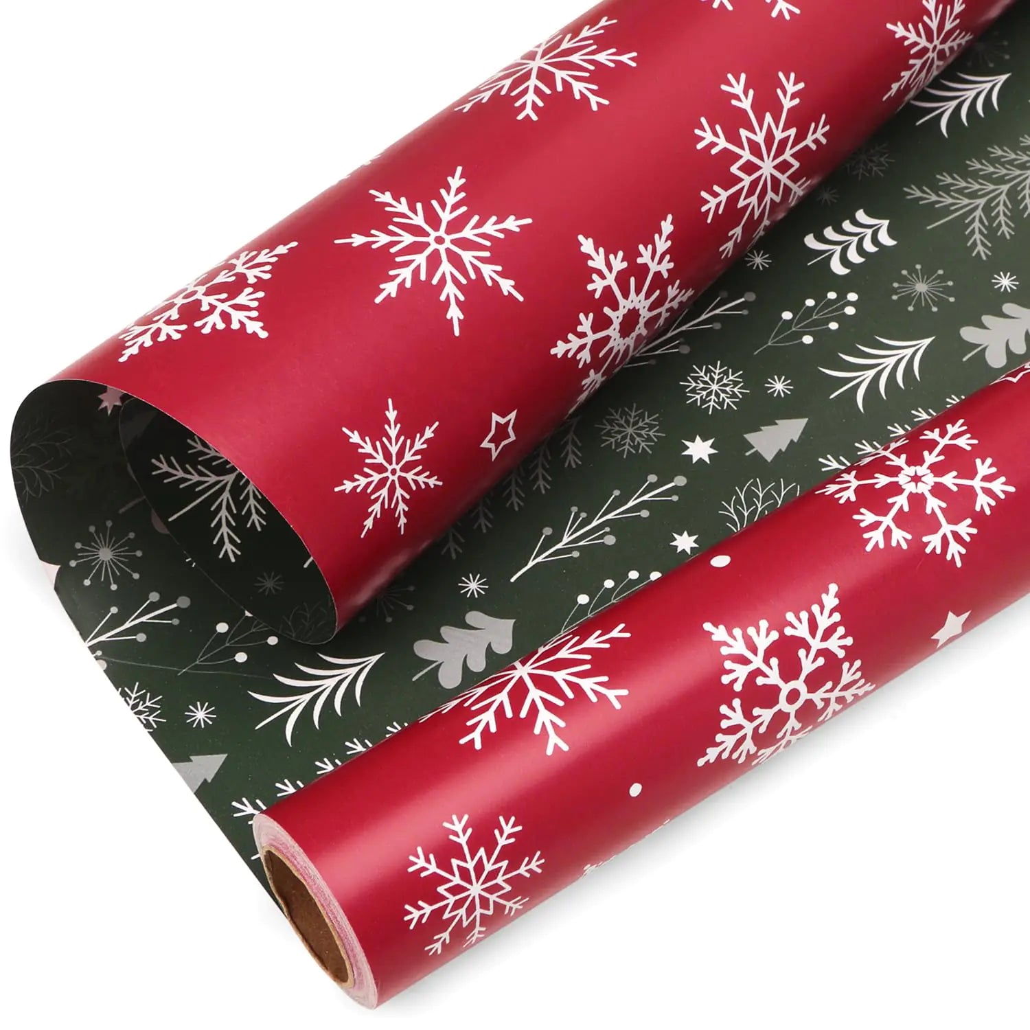 Reversible Snowflake & Christmas Tree Wrap — 17″ × 33′ Double-Sided Roll