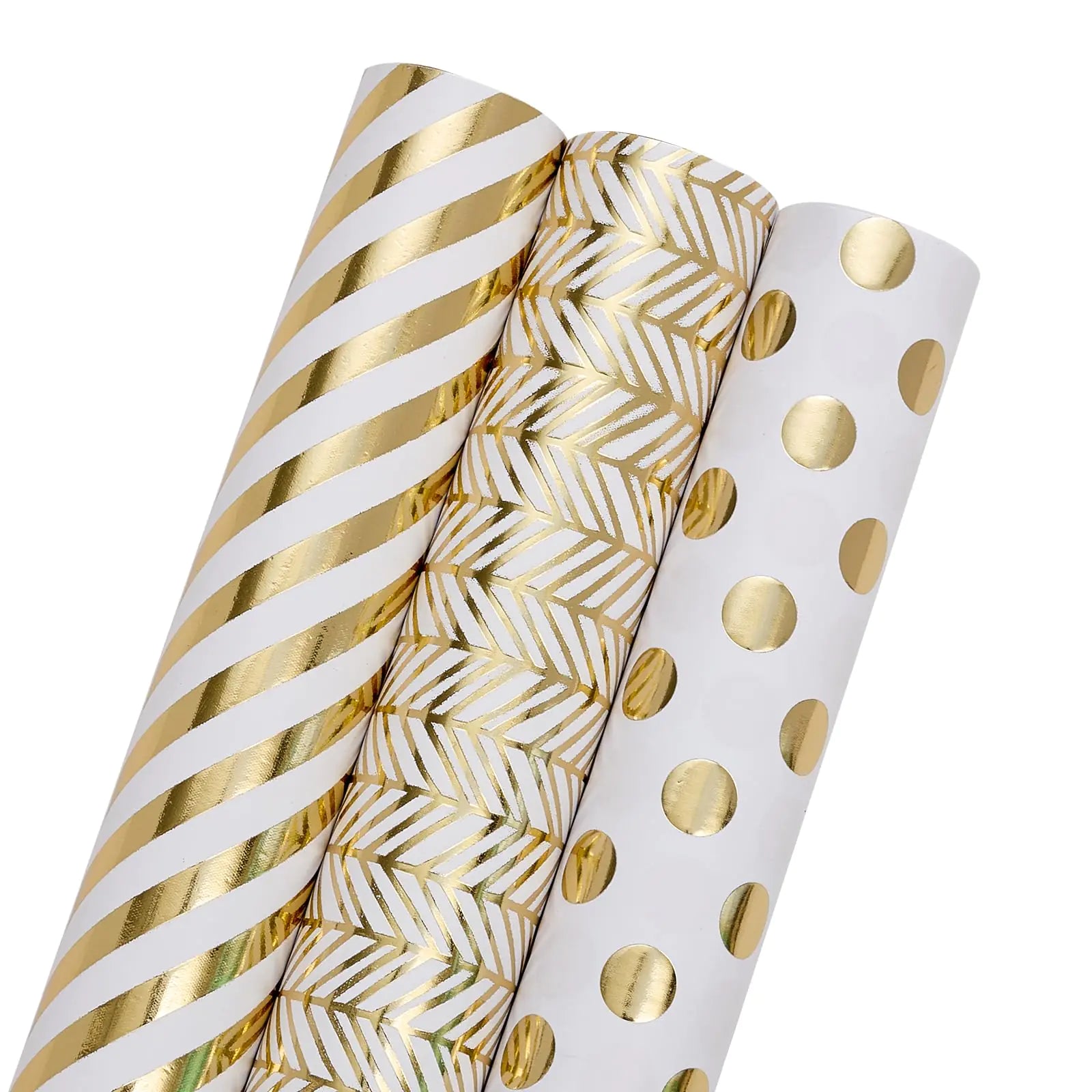White & Gold Bundle – 3 Rolls of Premium Wrapping Paper (17″ × 120″ Each)