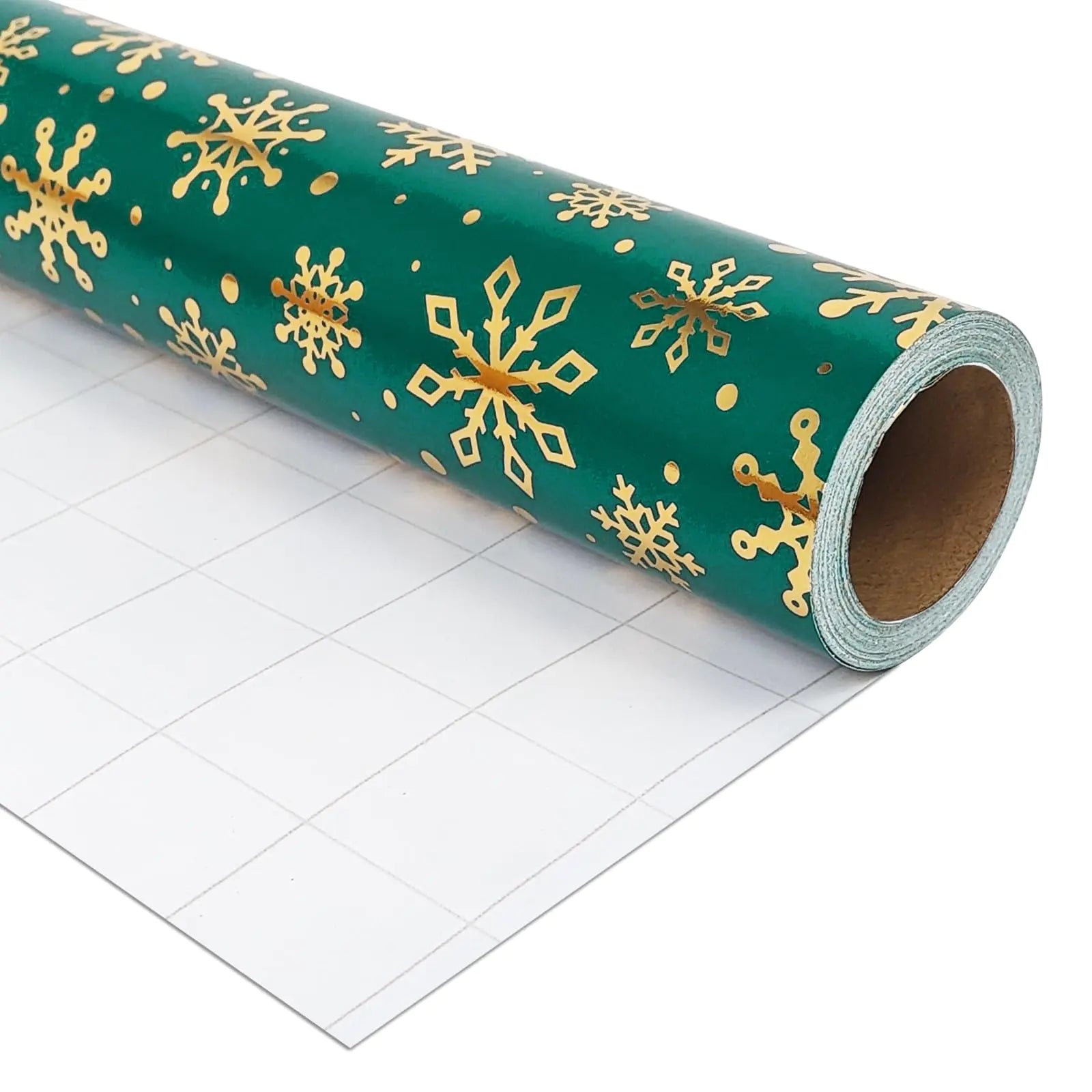 Gold Snowflake on Green Wrapping Paper – Gold Foil Christmas Wrap (17″ × 32.8′)