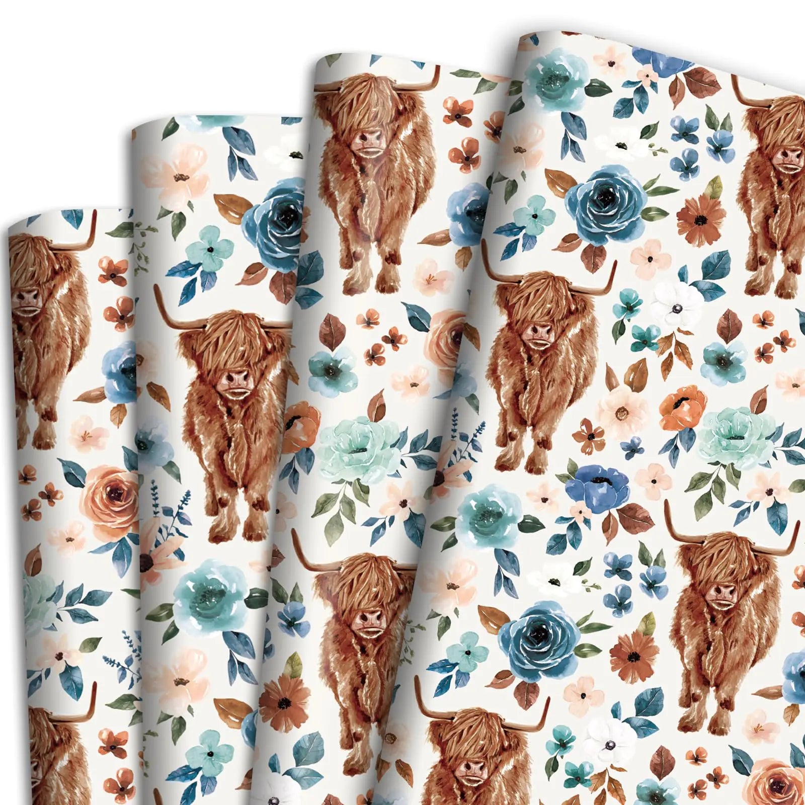 Floral Highland Cow Wrap Set – 6 Boho Florals (19.6″ × 27.8″ Each)