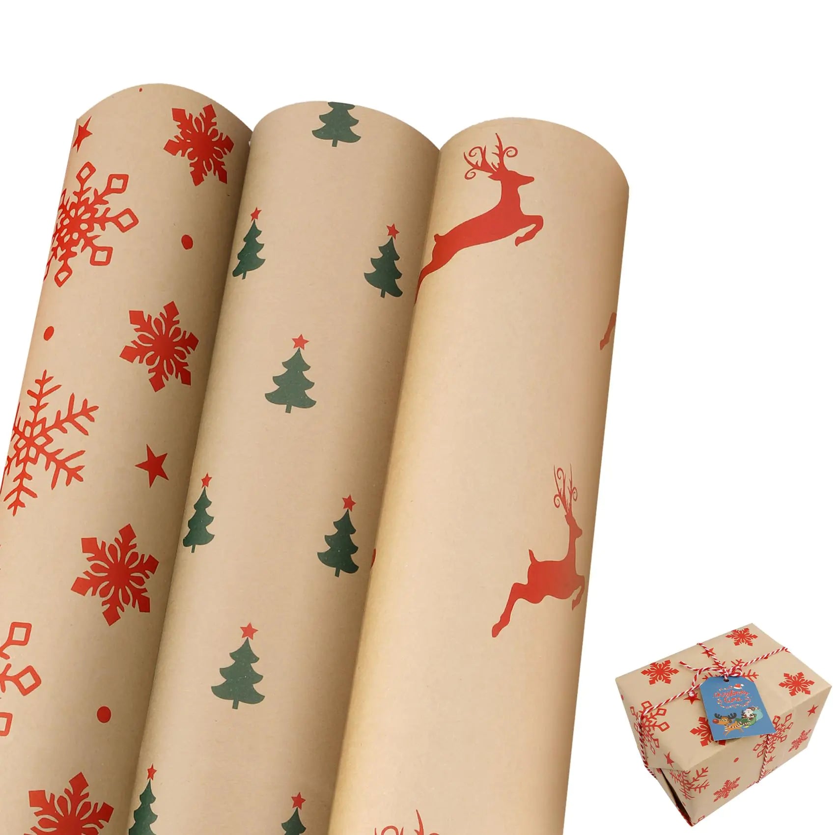 Christmas Wrapping Paper Set – 12 Sheets (Craft Tree, Elk & Snowflake Designs, 29.5″ × 19.7″ Each)