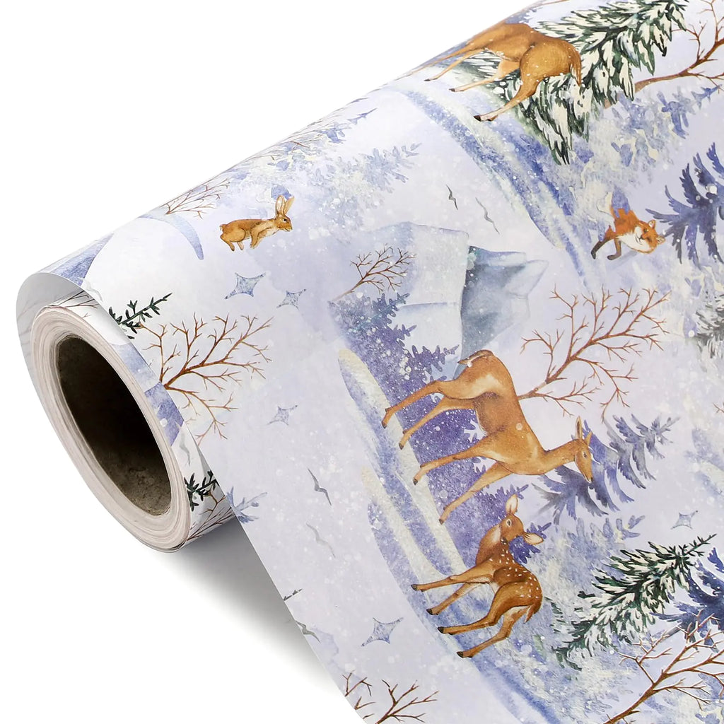 Watercolor Winter Forest Mini Roll – Animal & Landscape Holiday Wrap (17″ × 33′)
