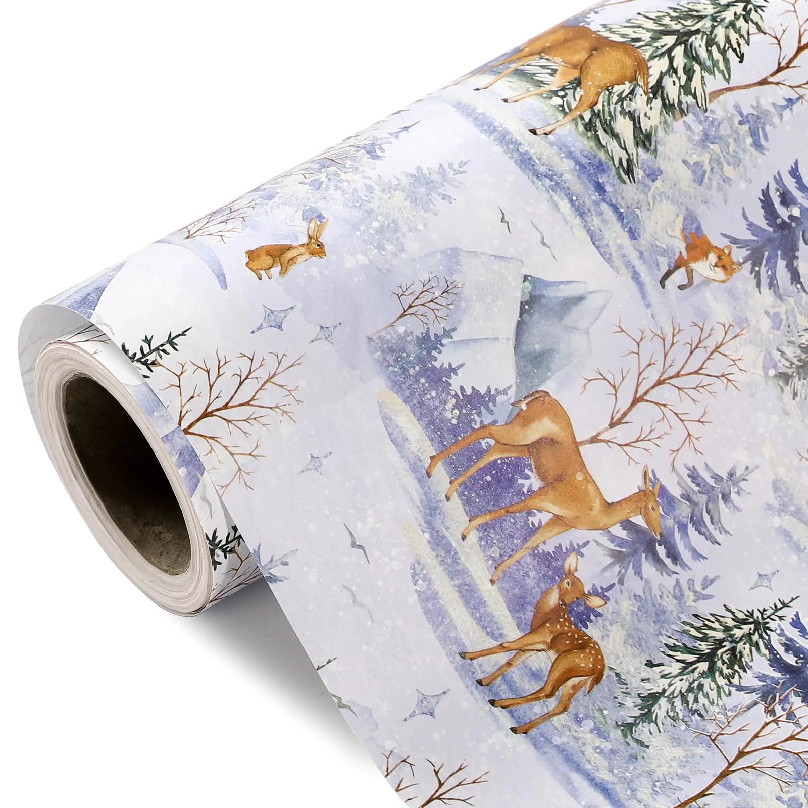 Watercolor Winter Forest Mini Roll – Animal & Landscape Holiday Wrap (17″ × 33′)