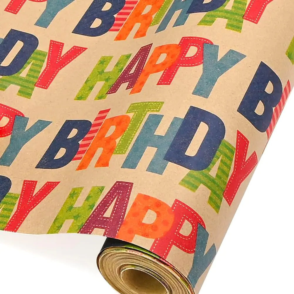 Kraft Birthday Mini Roll – 17″ × 50′ (Natural Elegance Birthday Wrap)