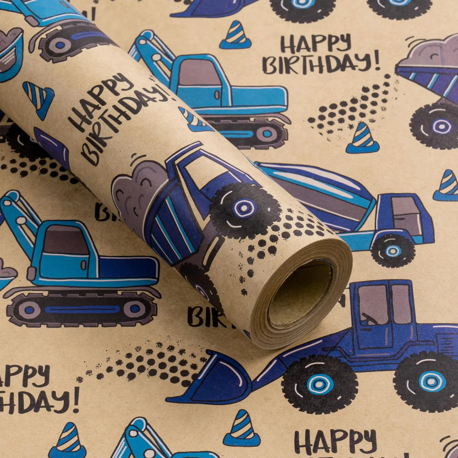 Blue Truck Birthday Mini Roll – Kraft Paper with “Happy Birthday” Design (17″ × 16.5′)