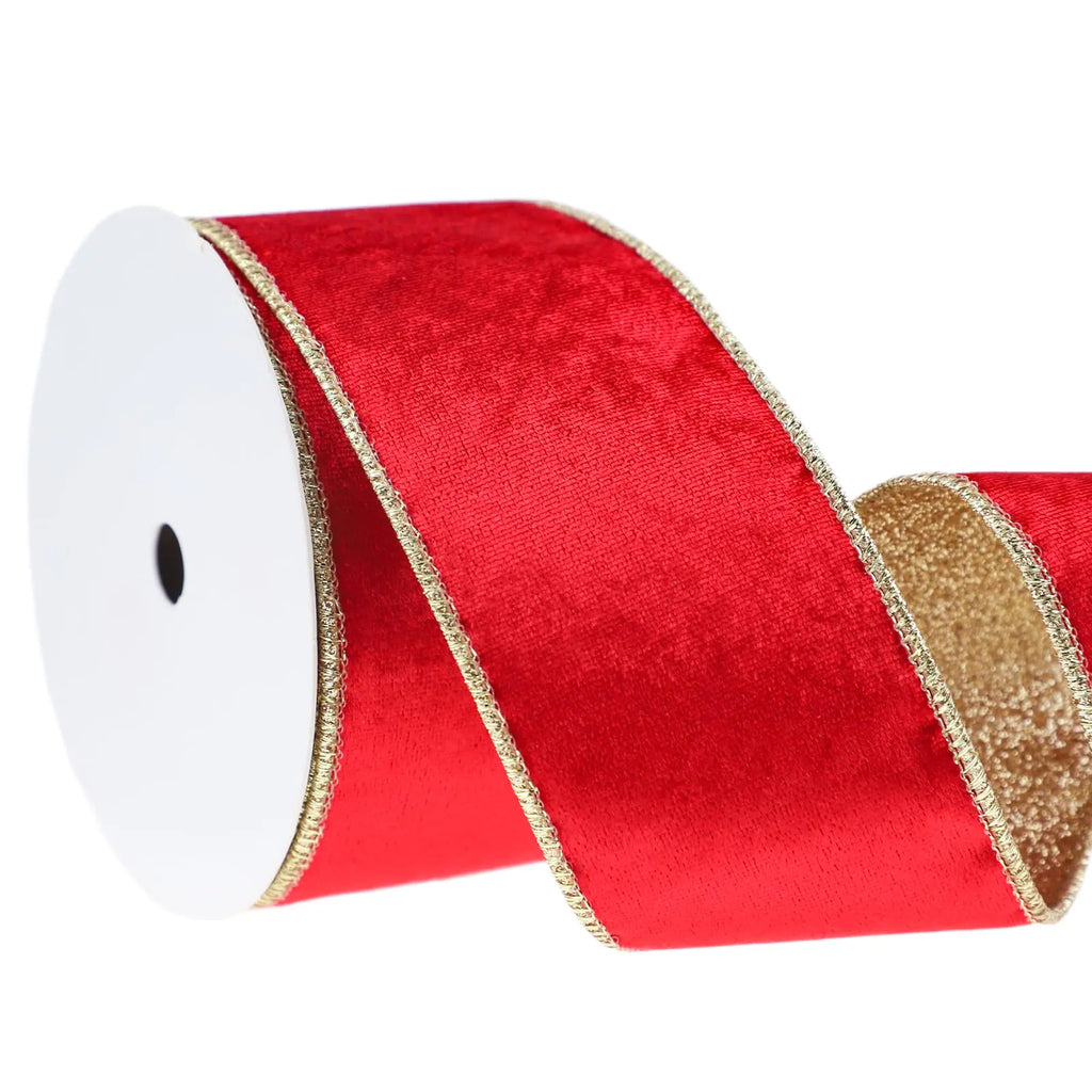 10 Yards Velvet Wired Ribbon 2.5 Inch Metallic Crushed Velvet Christmas Ribbon for Wrapping Christmas Tree DIY Crafts Wreath Decoration Bow Making (Red)