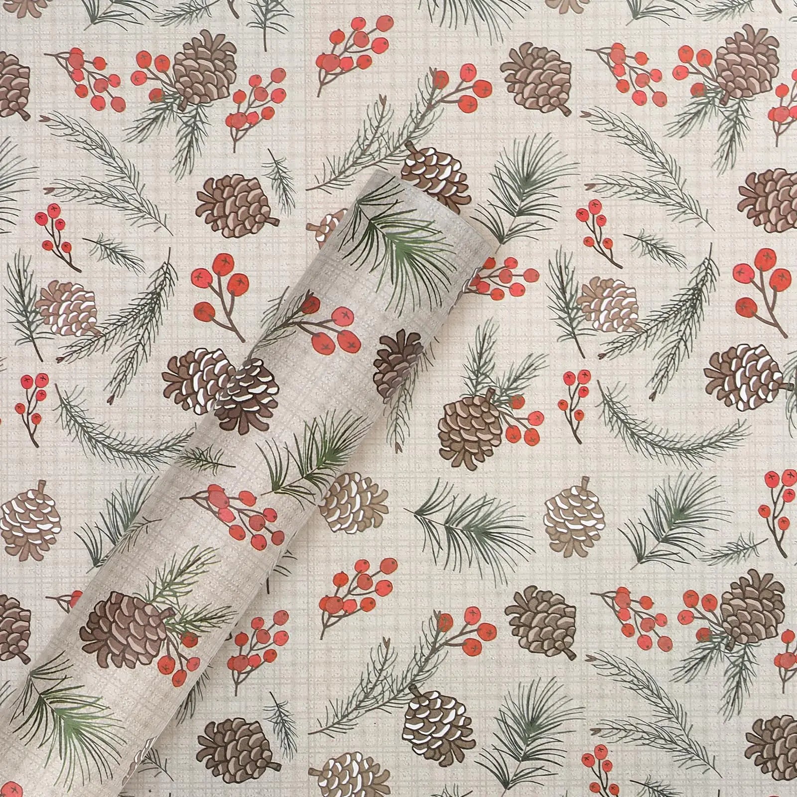 Pinecone & Berry Leaf Mini Roll – Nature-Inspired Holiday Wrap (17″ × 16.4′)
