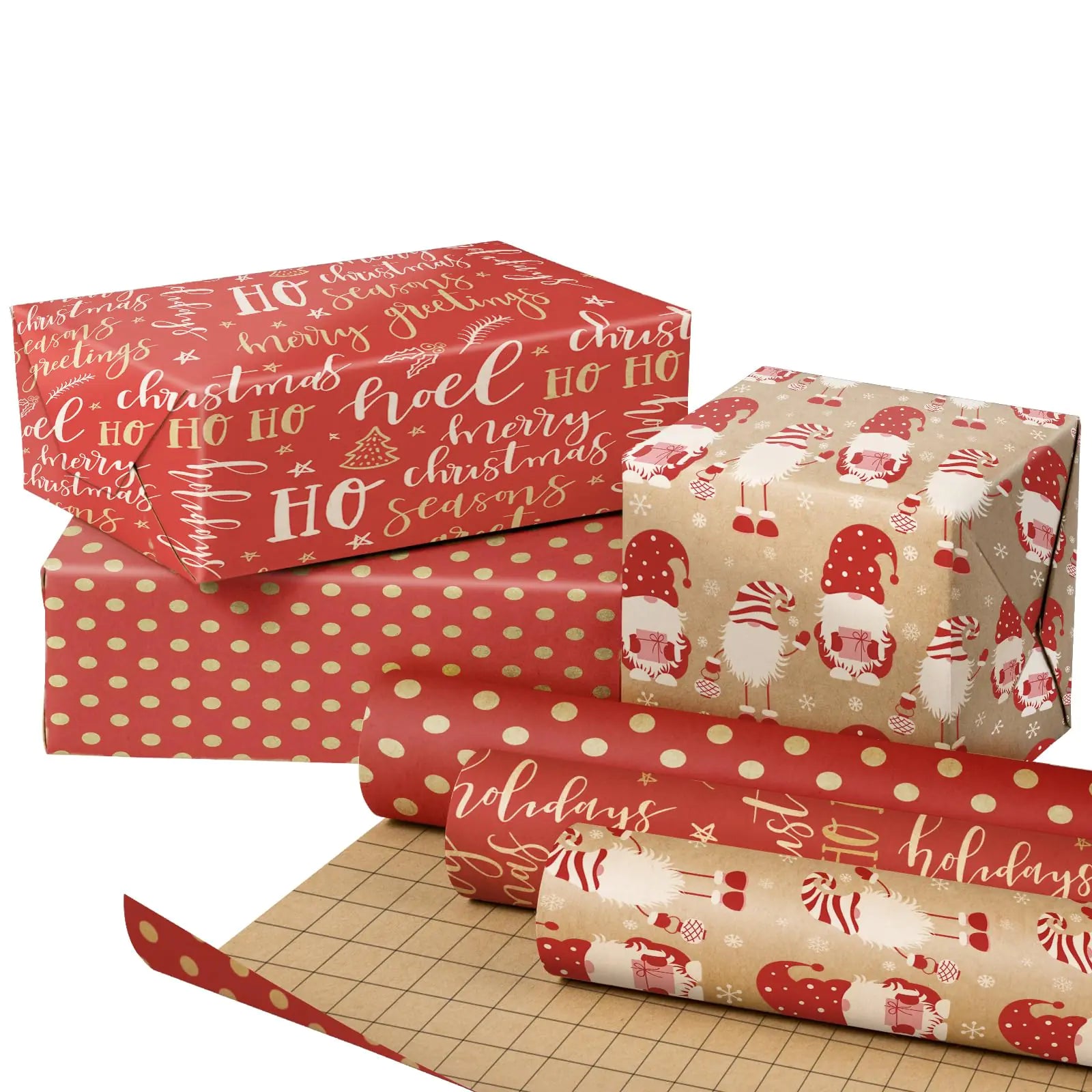 Kraft Christmas Wrapping Paper Set – 3 Rolls, 17″ × 10′ Each