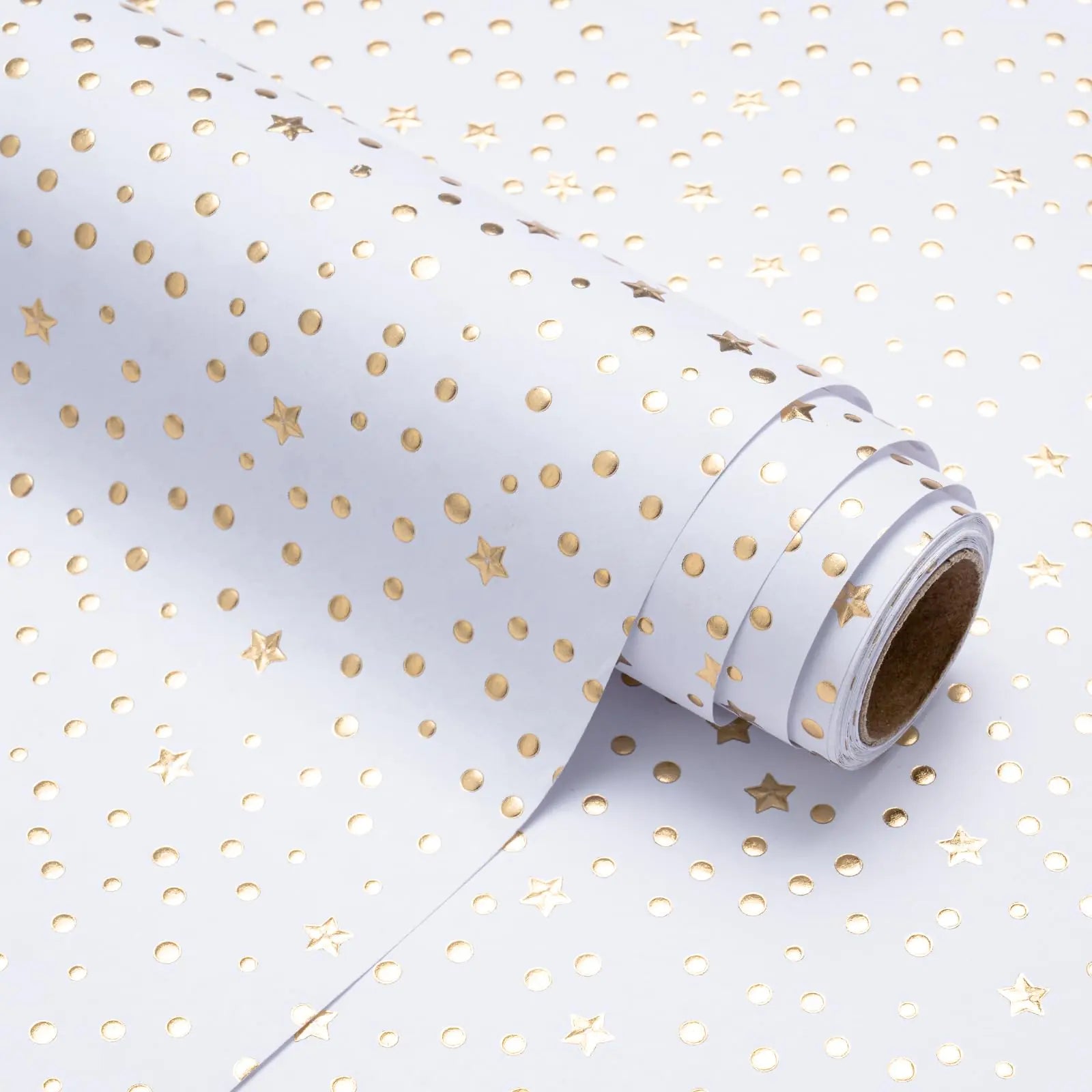 3D Kraft Stars Mini Roll – Embossed Gold & White (17″ × 16.5′)