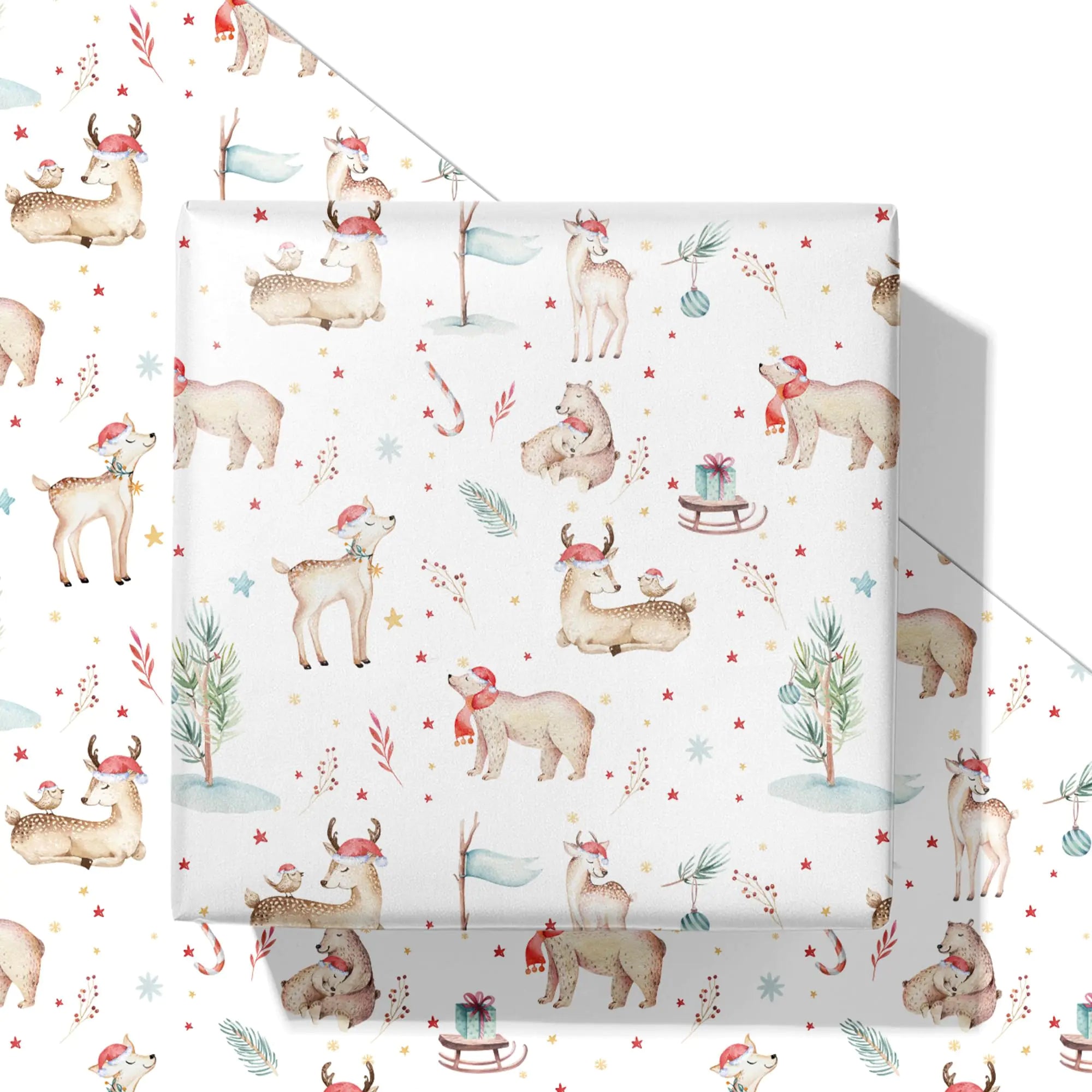 Woodland Christmas Wrapping Sheet Set – 4 Sheets (40″ × 28″ Each)